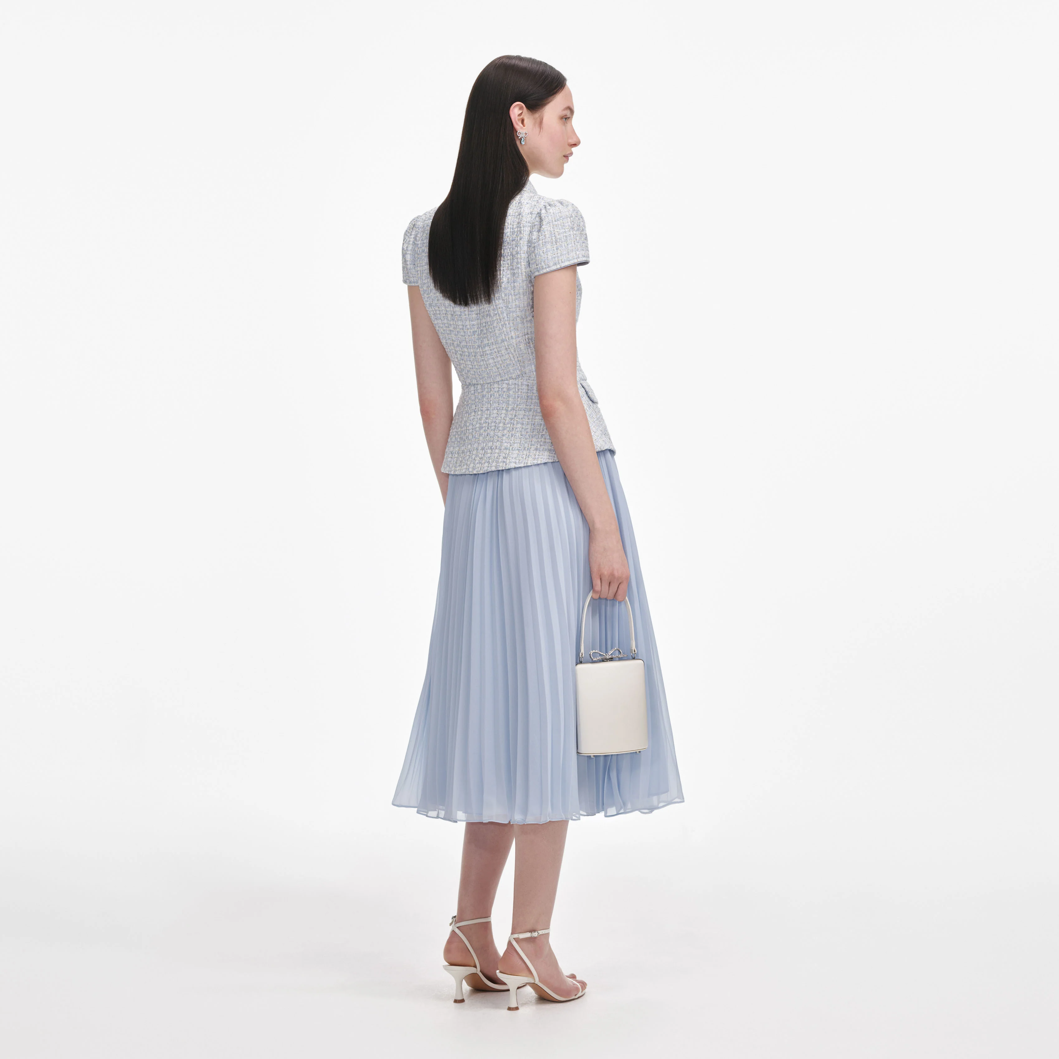 Blue Boucle Bow Midi Dress - Image 3