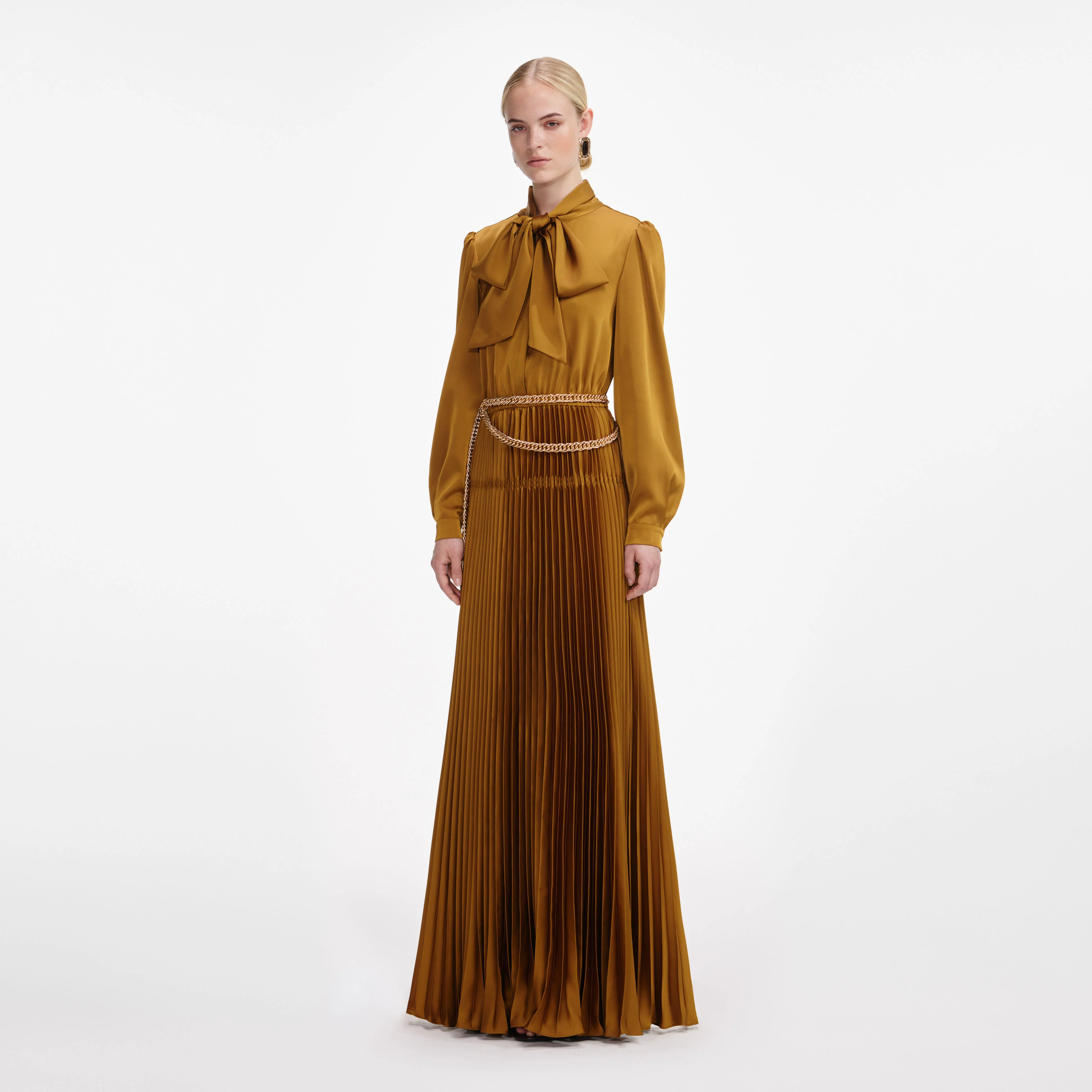 Bronze Satin Tie Neck Maxi Dress - Image 2