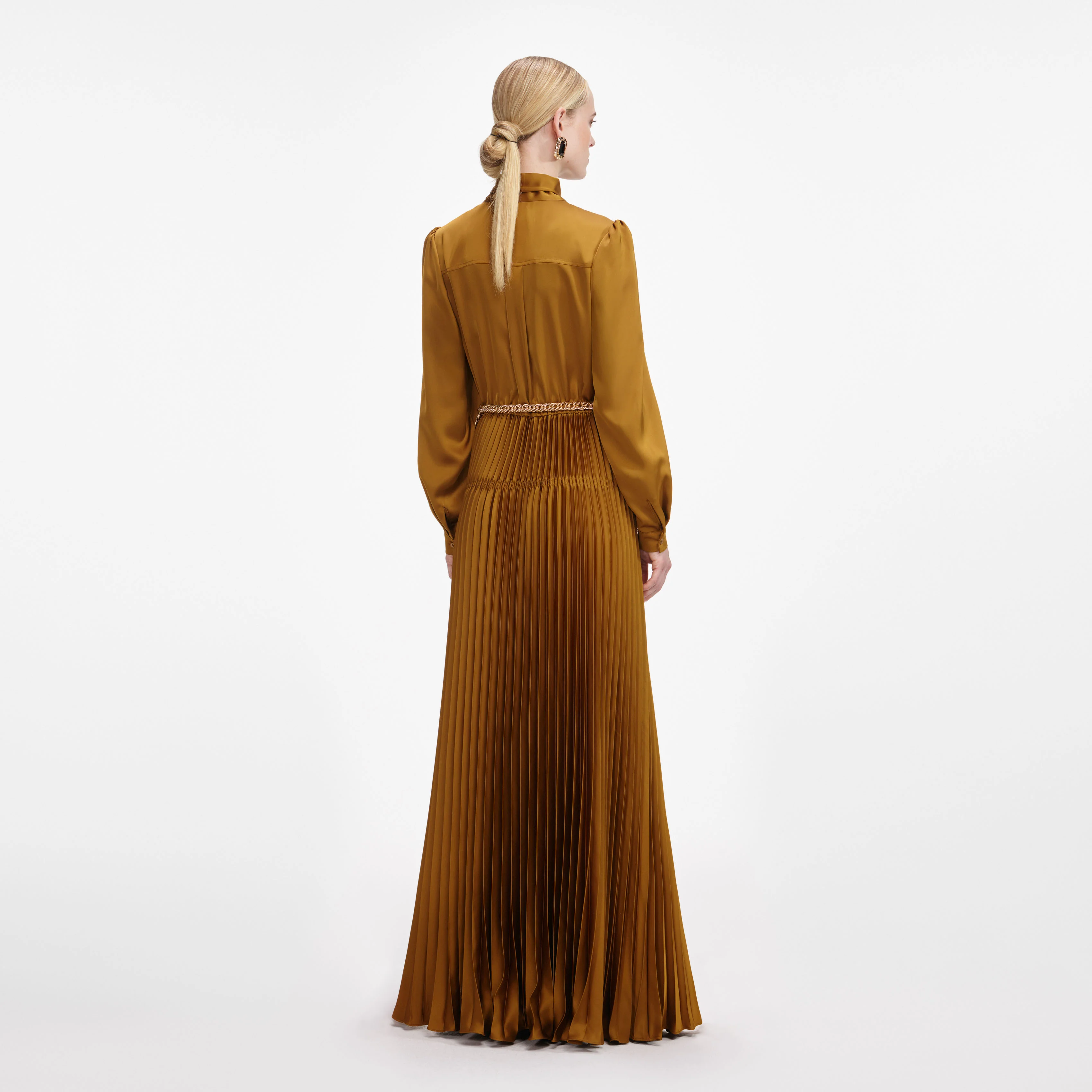Bronze Satin Tie Neck Maxi Dress - Image 3