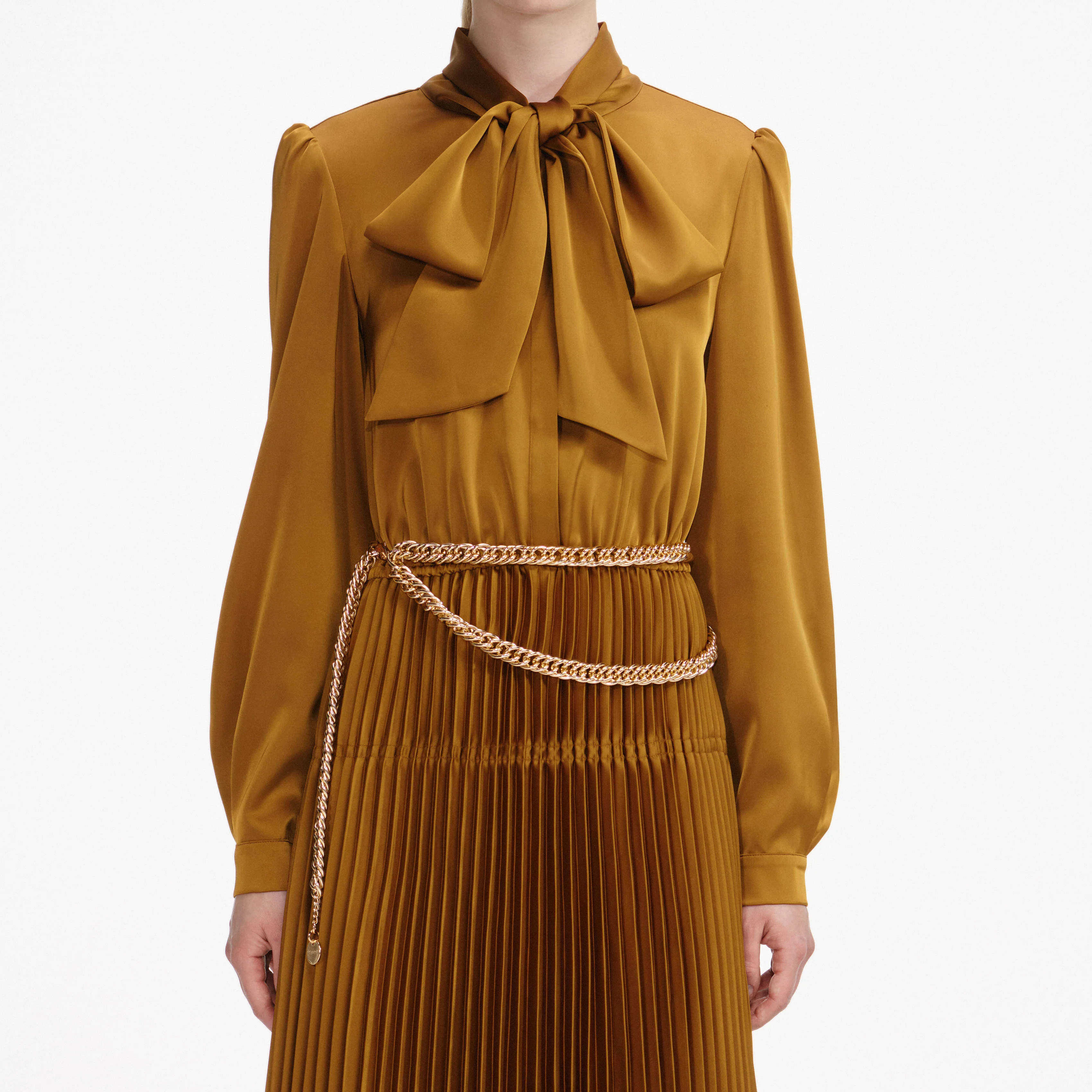 Bronze Satin Tie Neck Maxi Dress - Image 4