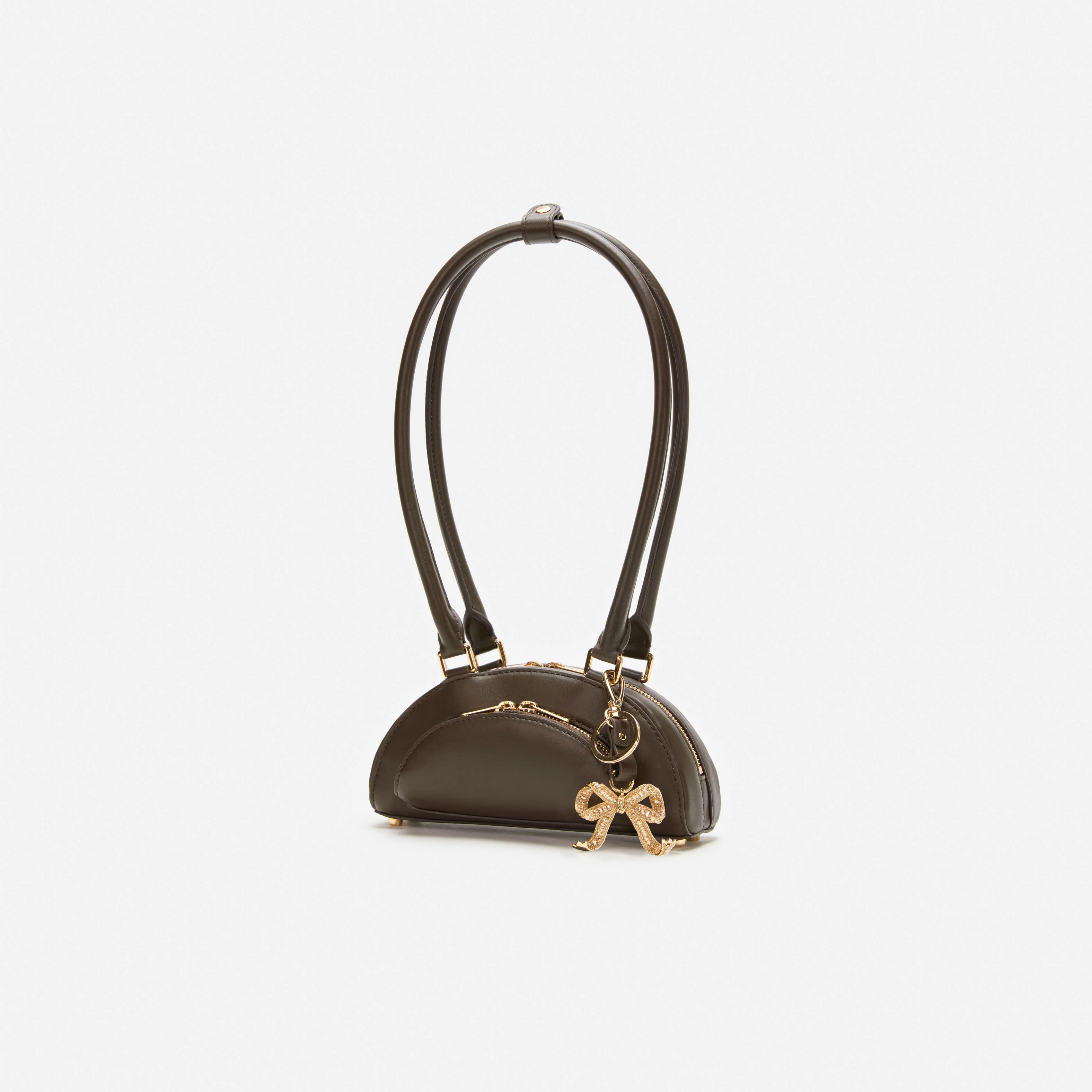 Brown Leather Mini Shoulder Bag With Charm - Image 2