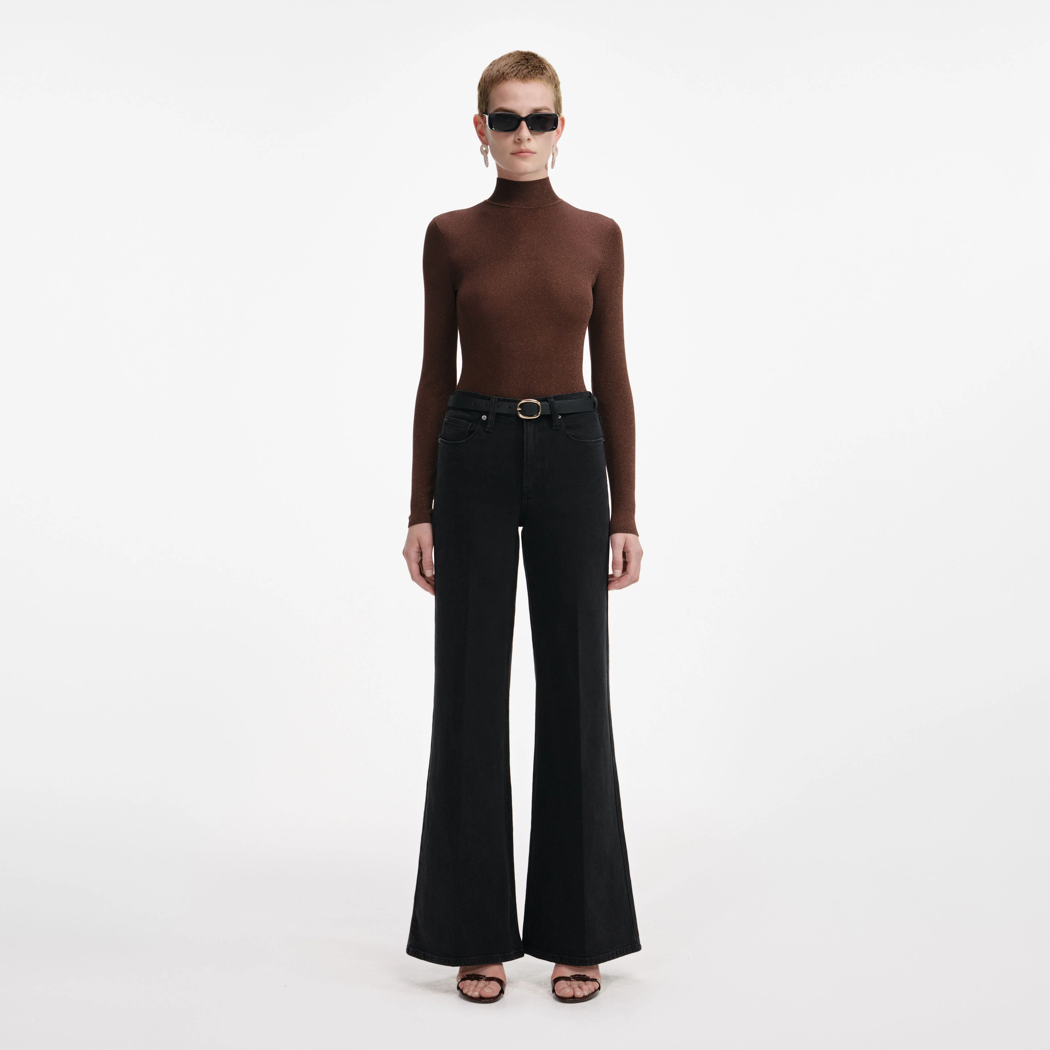 Brown Metallic Viscose Knit Top