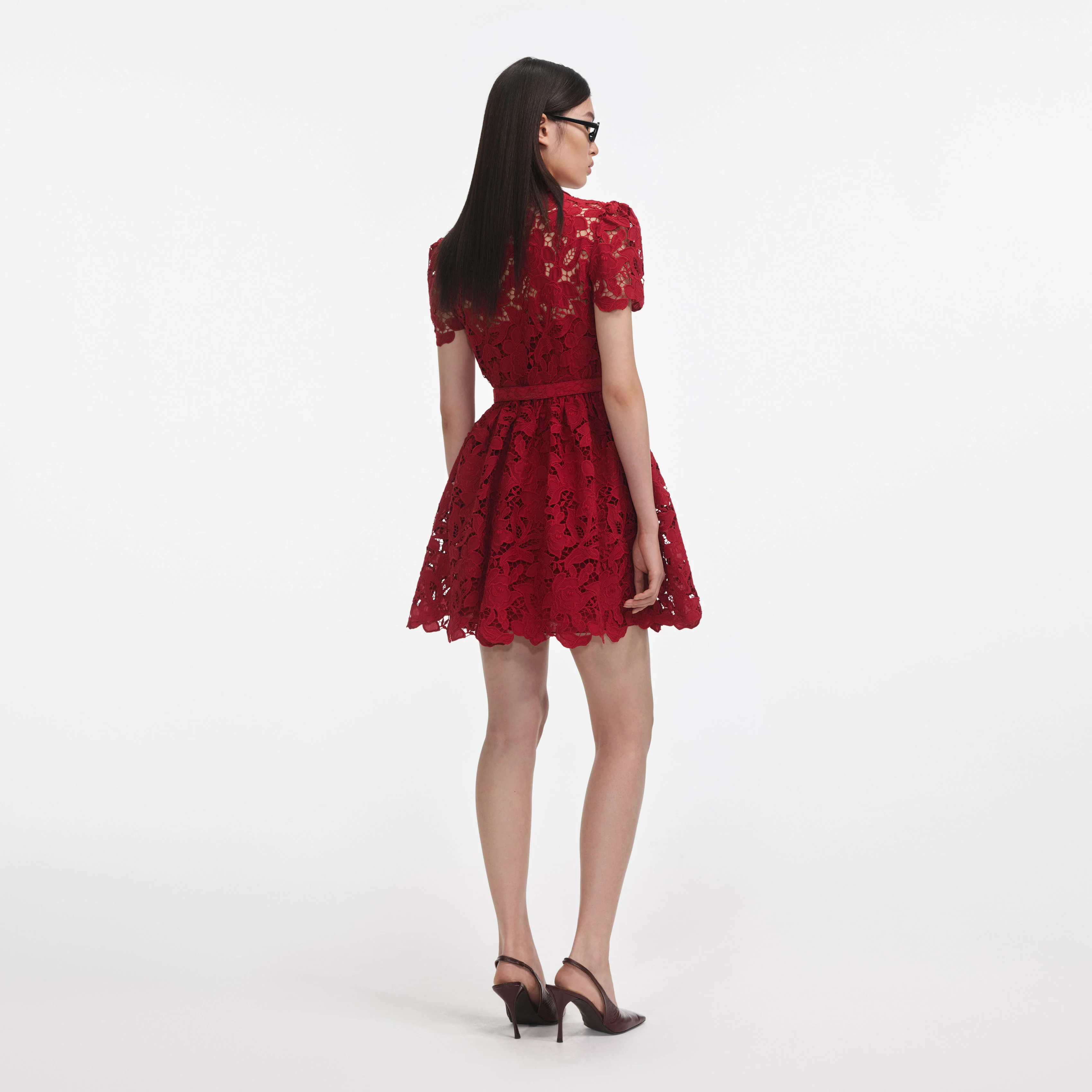 Burgundy Lace Collared Mini Dress - Image 3