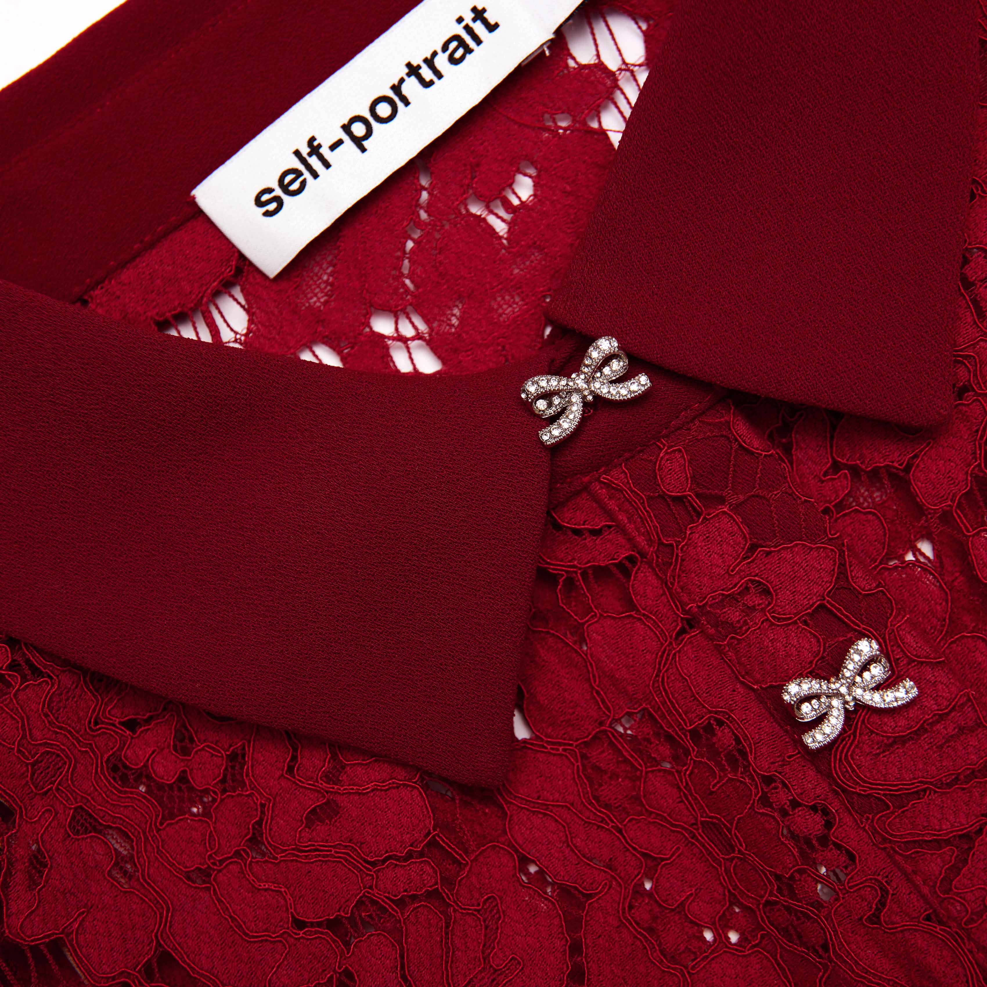 Burgundy Lace Peplum Midi Dress - Image 5