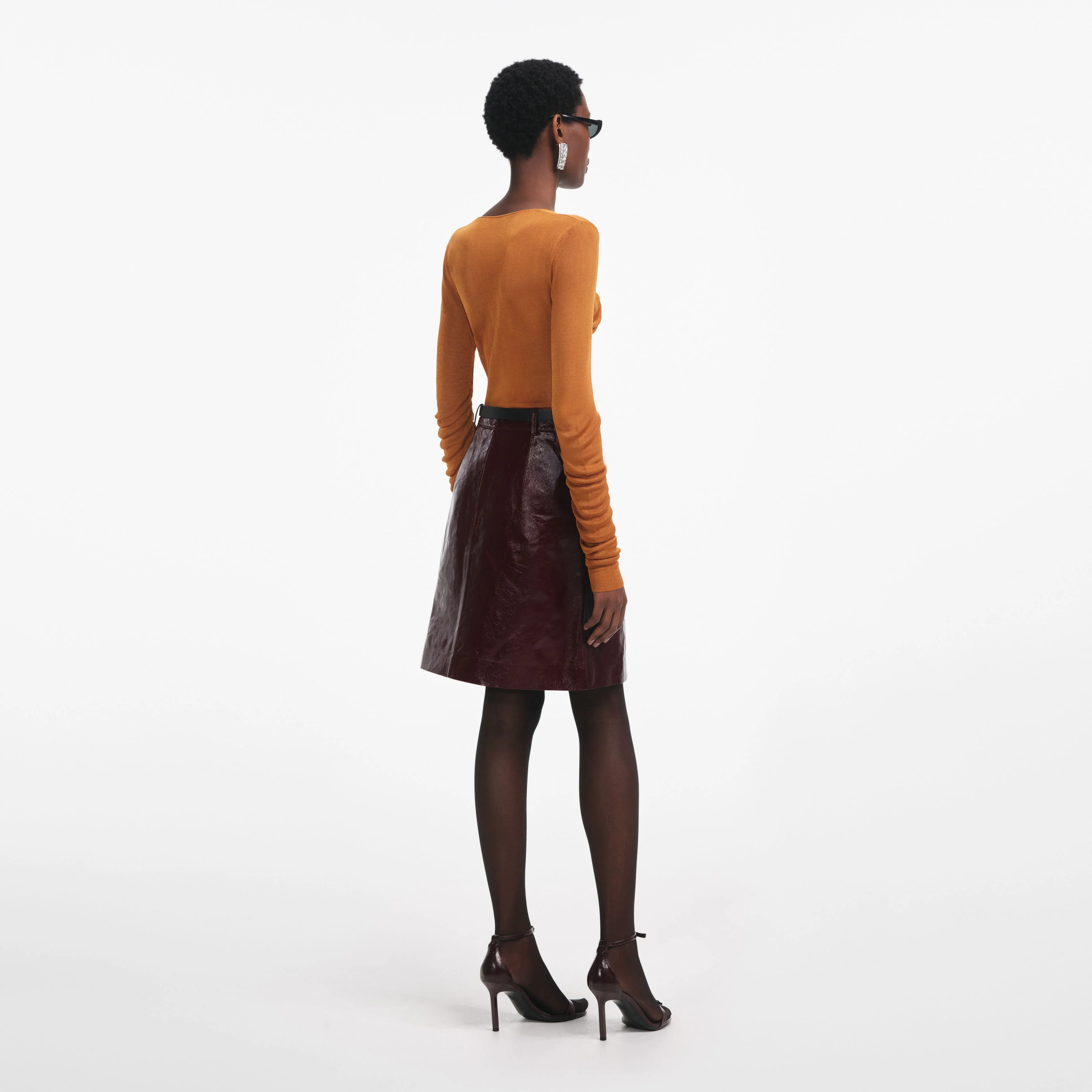 Burnt Orange V Neck Viscose Knit Top - Image 3