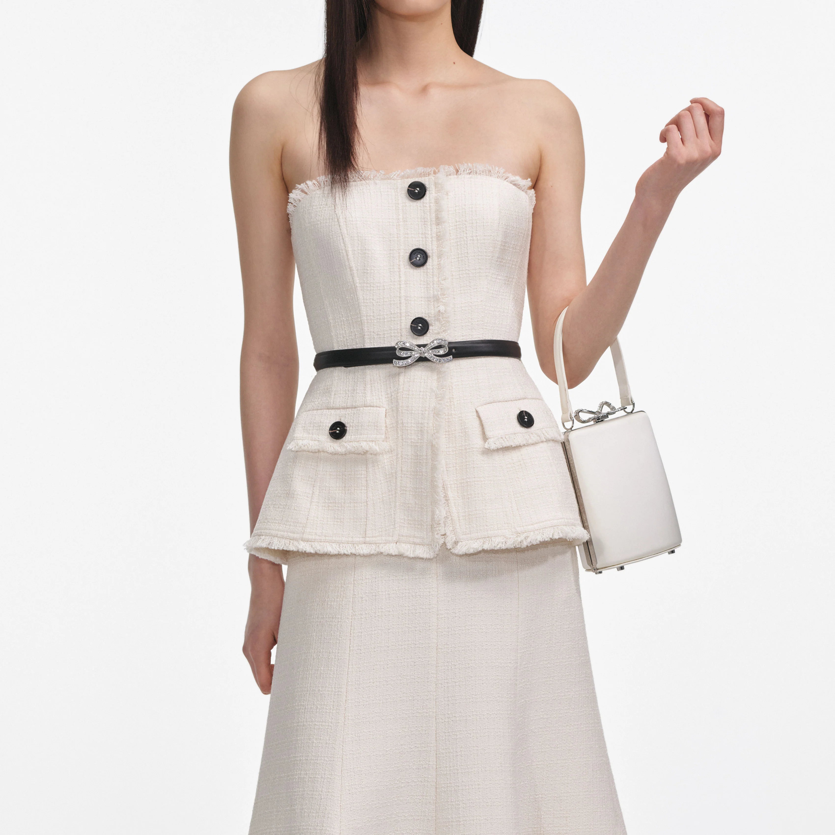 Cream Boucle Bandeau Midi Dress - Image 4