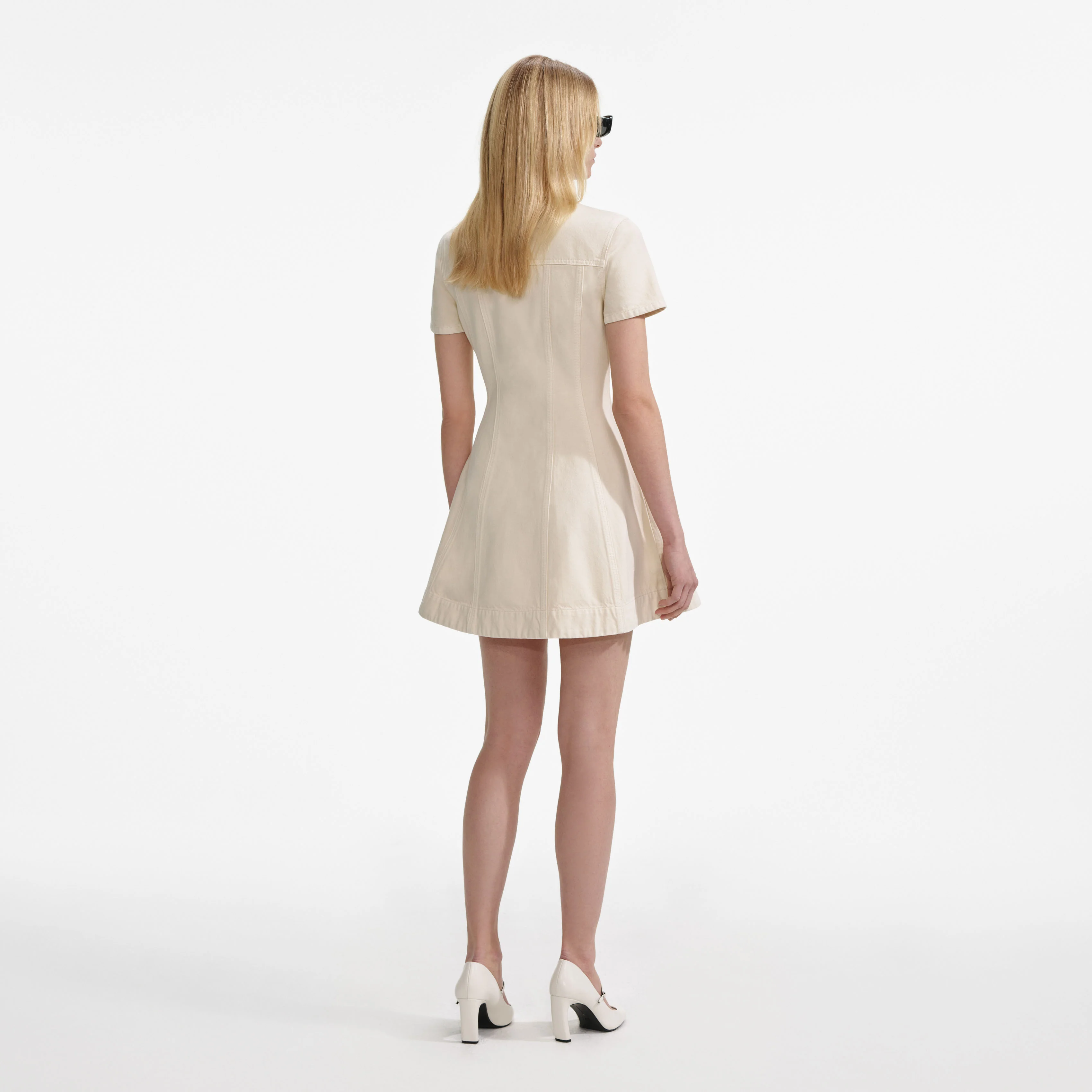 Cream Collared Denim Mini Dress - Image 3