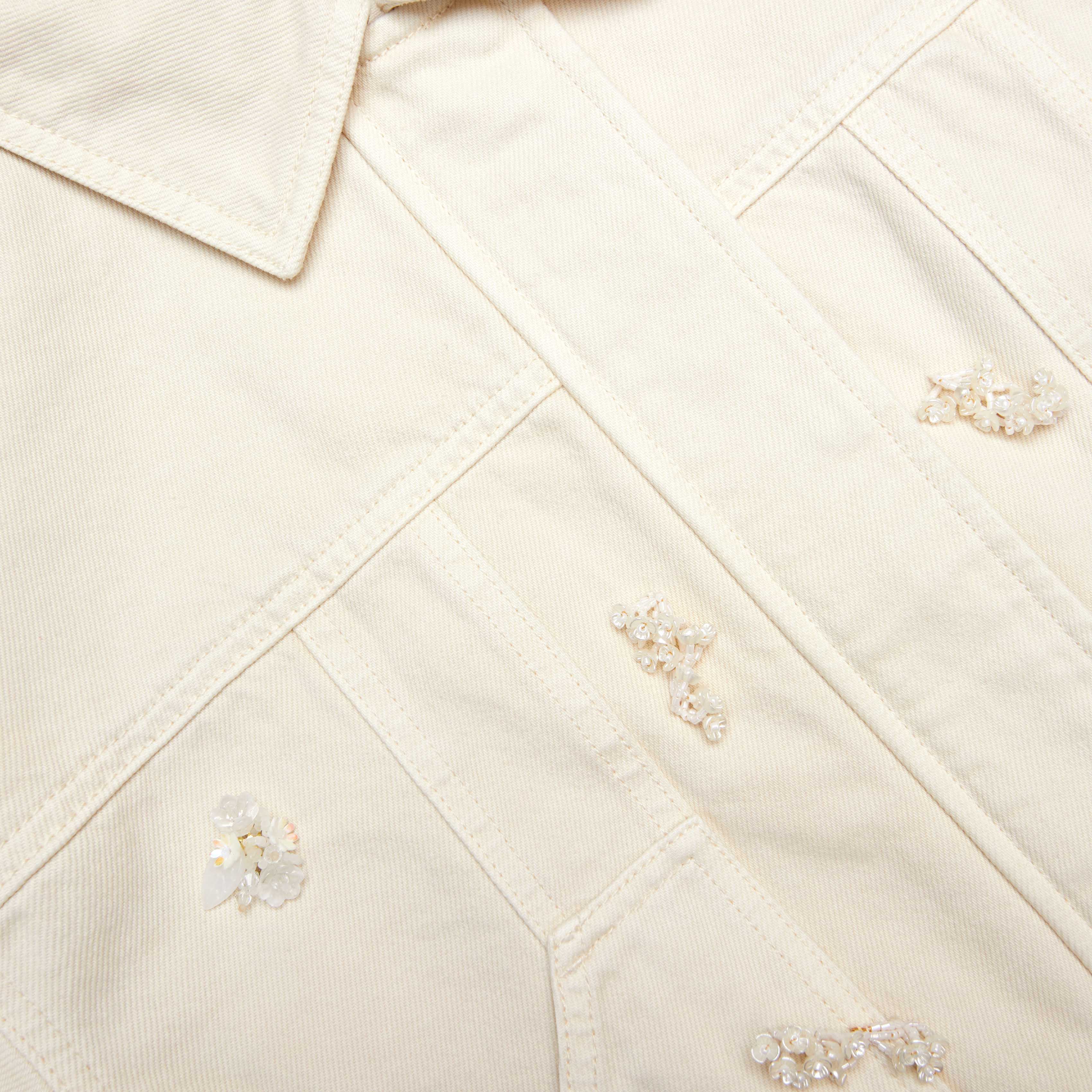 Cream Denim Beaded Floral Jacket - Image 5