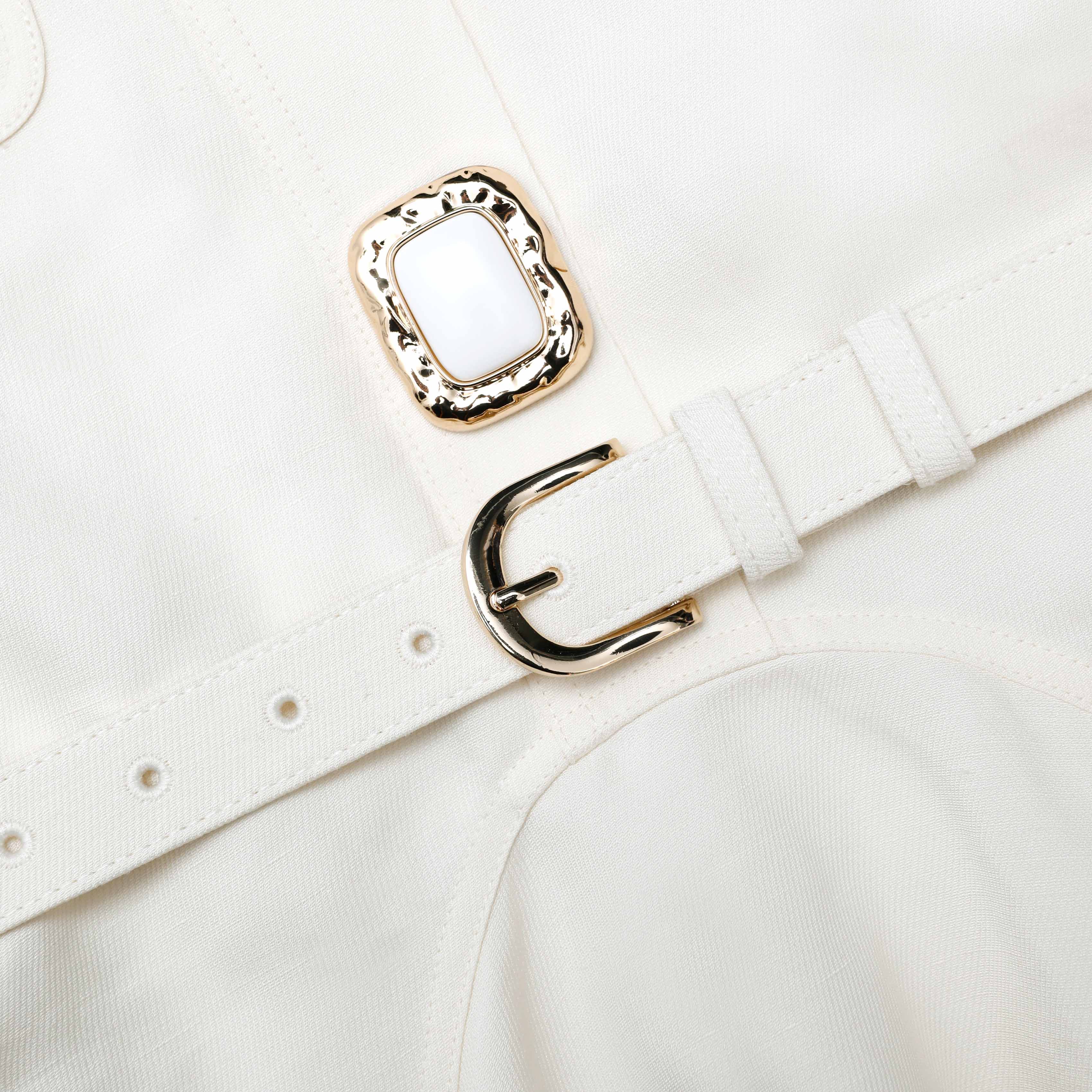 Cream Linen Mini Dress - Image 5
