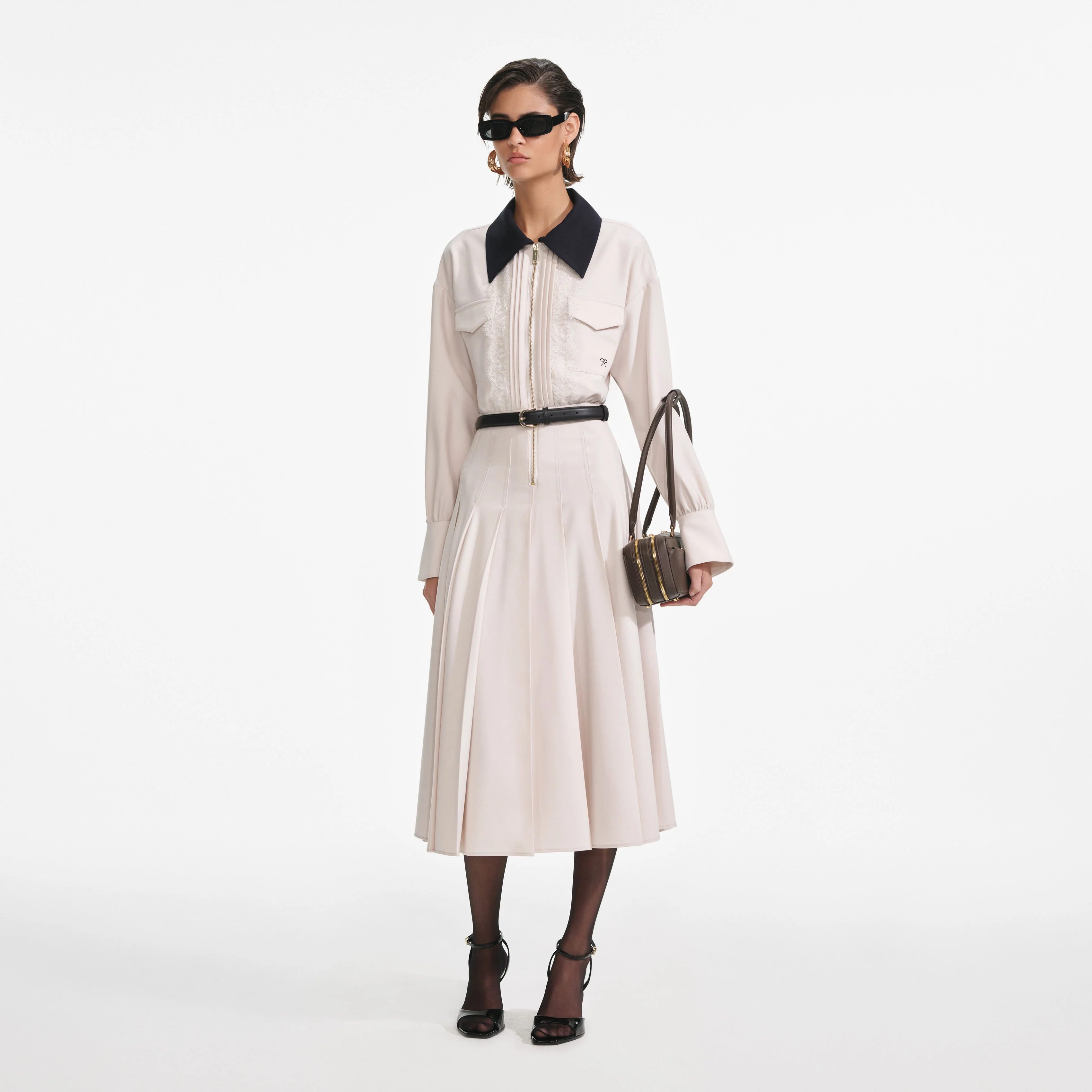Cream Twill Contrast Collar Midi Dress - Image 2
