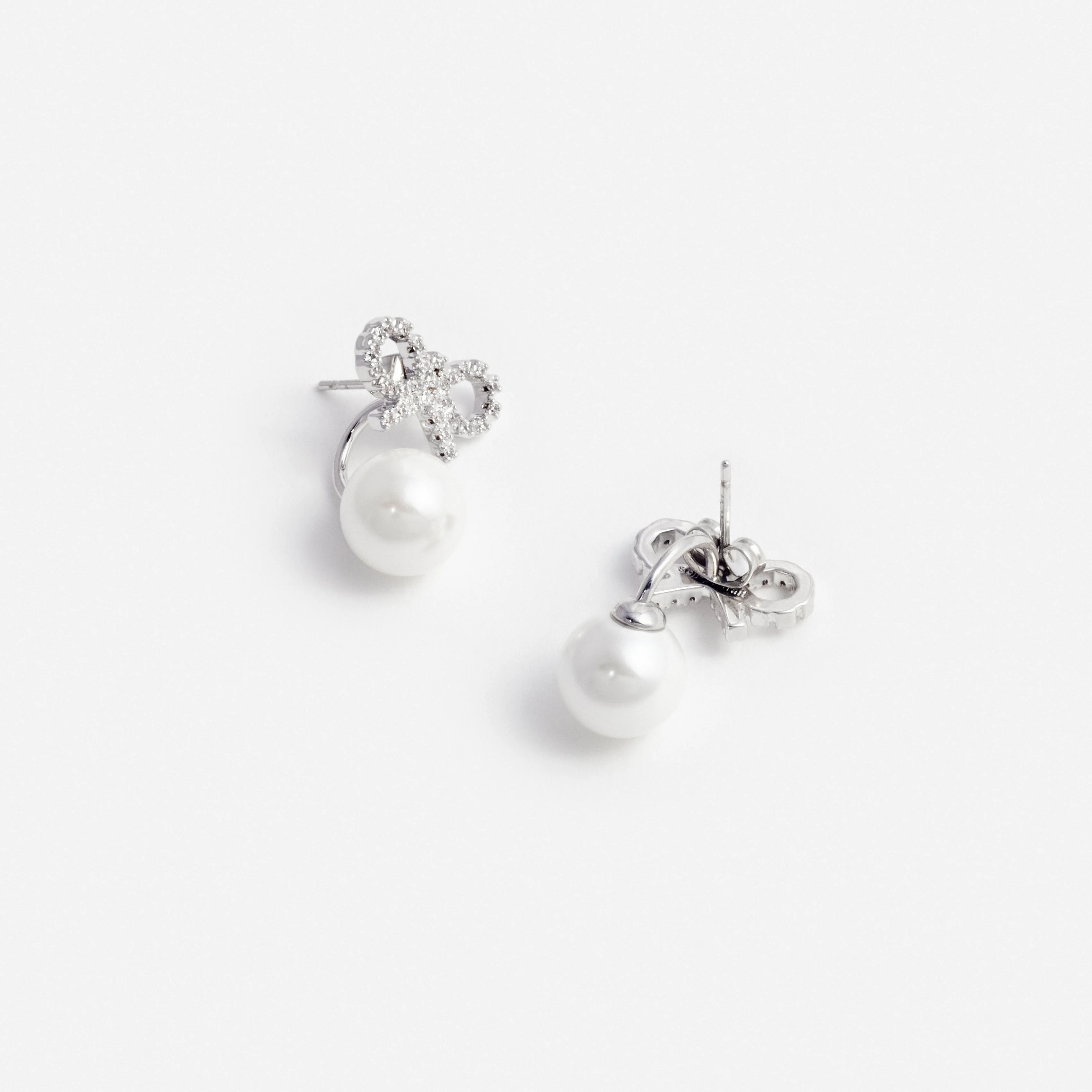 Crystal Bow Pearl Jacket Earrings - Image 3