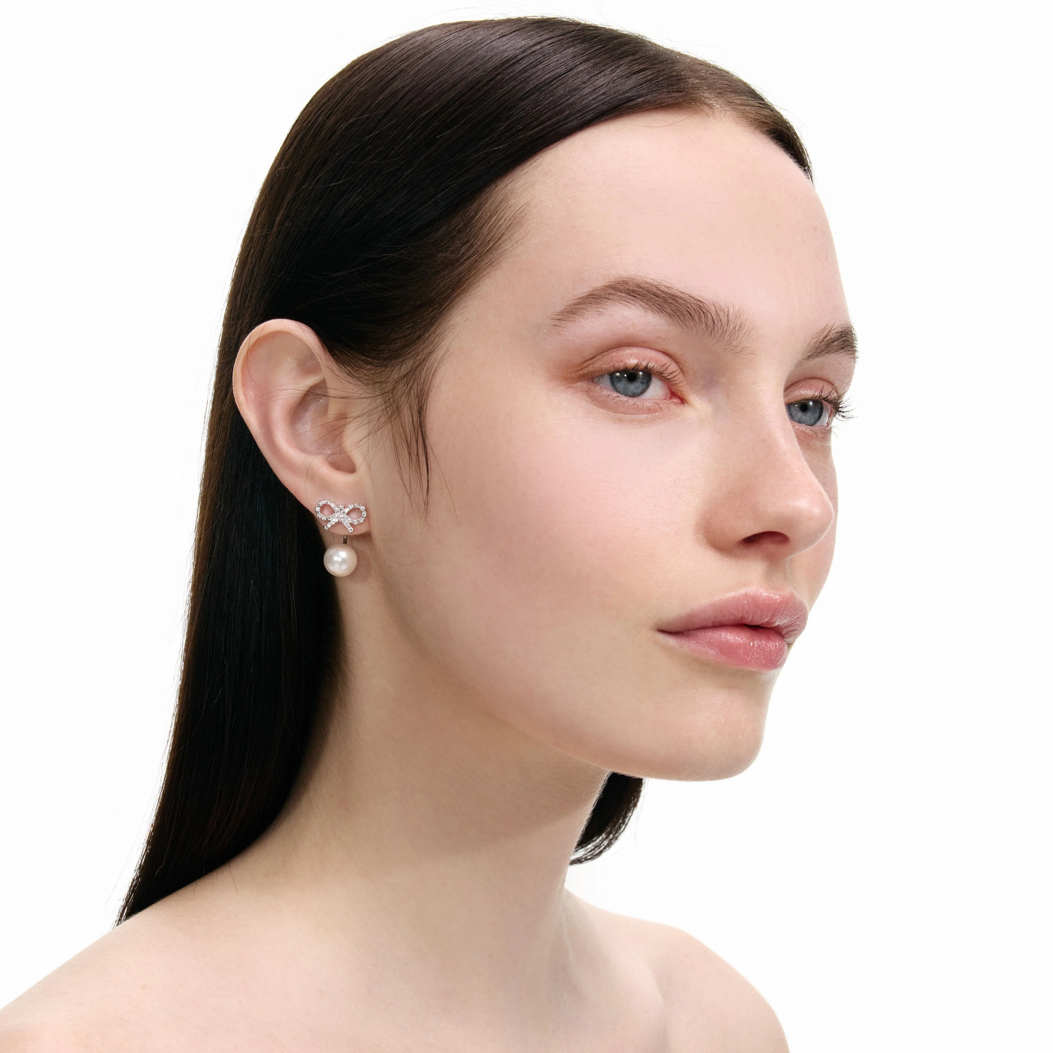 Crystal Bow Pearl Jacket Earrings - Image 4