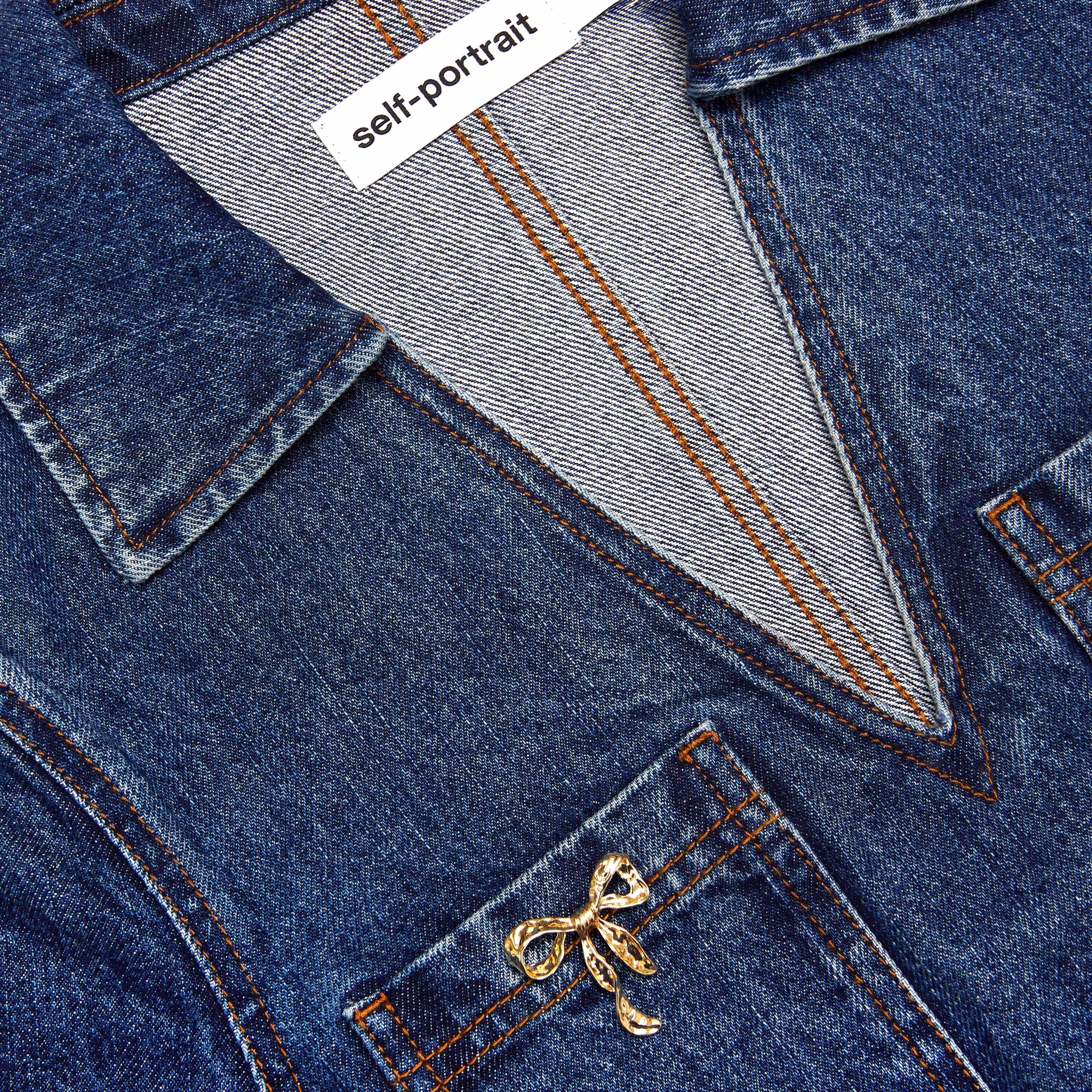 Denim Crystal Bow Mini Dress - Image 5