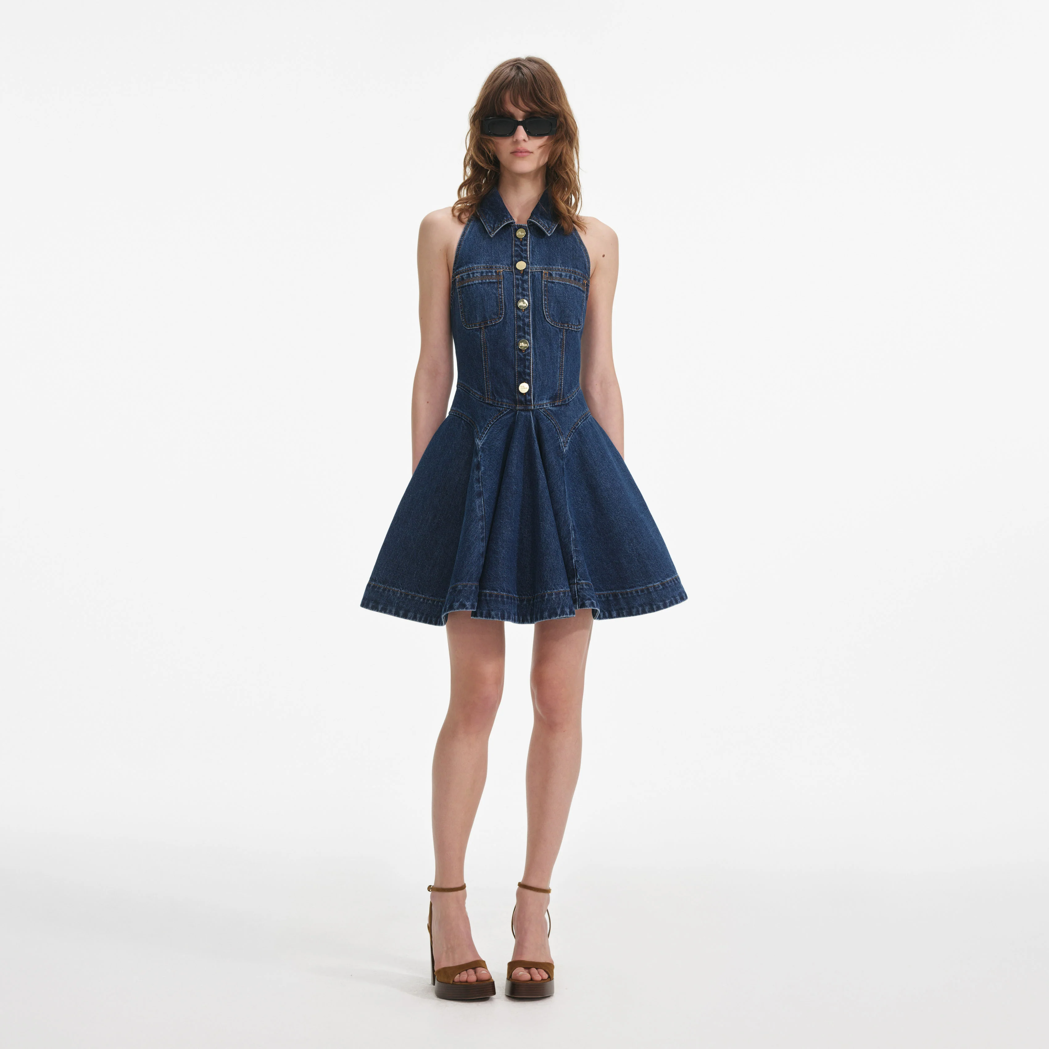 Denim Sleeveless Flared Mini Dress
