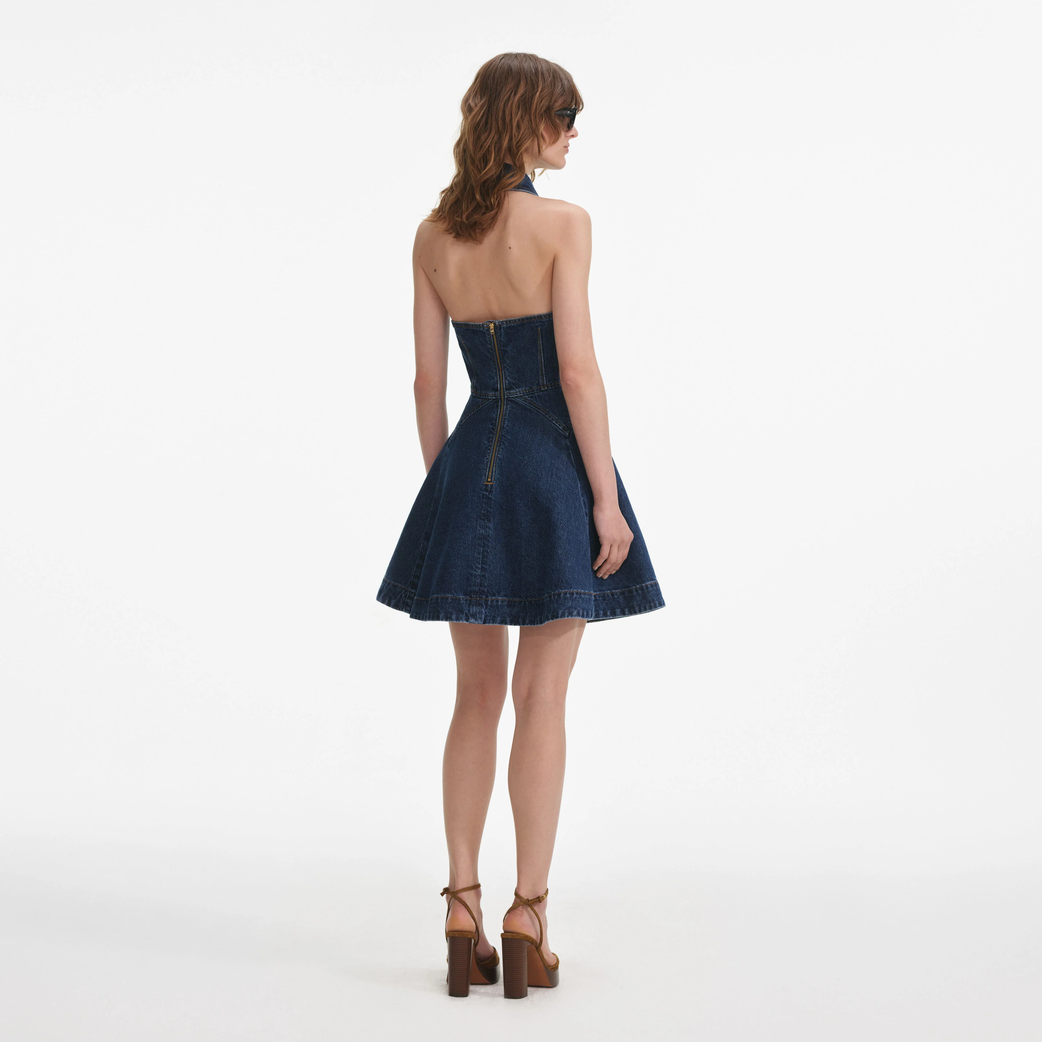 Denim Sleeveless Flared Mini Dress - Image 3