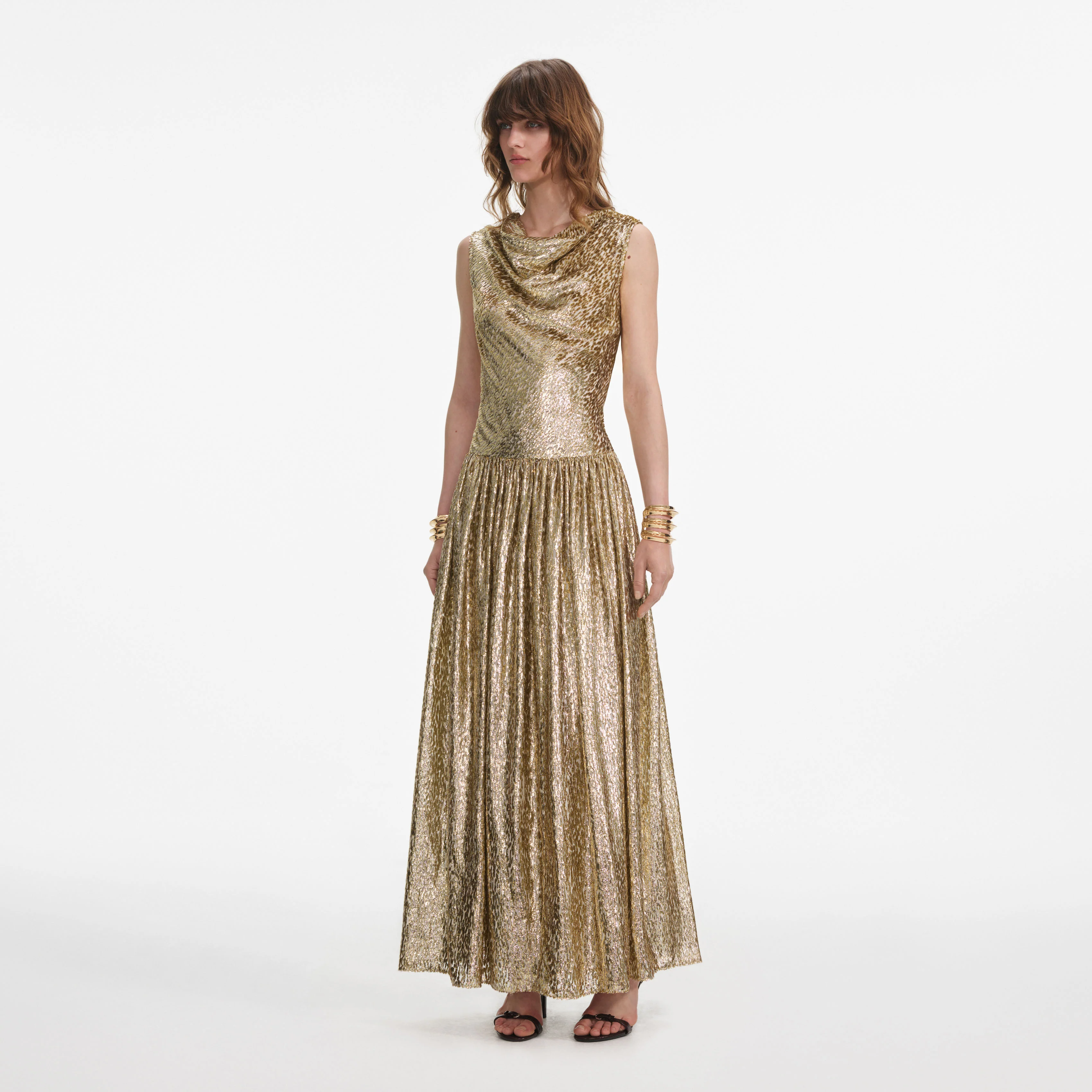 Gold Sleeveless Fil Coupe Maxi Dress - Image 2