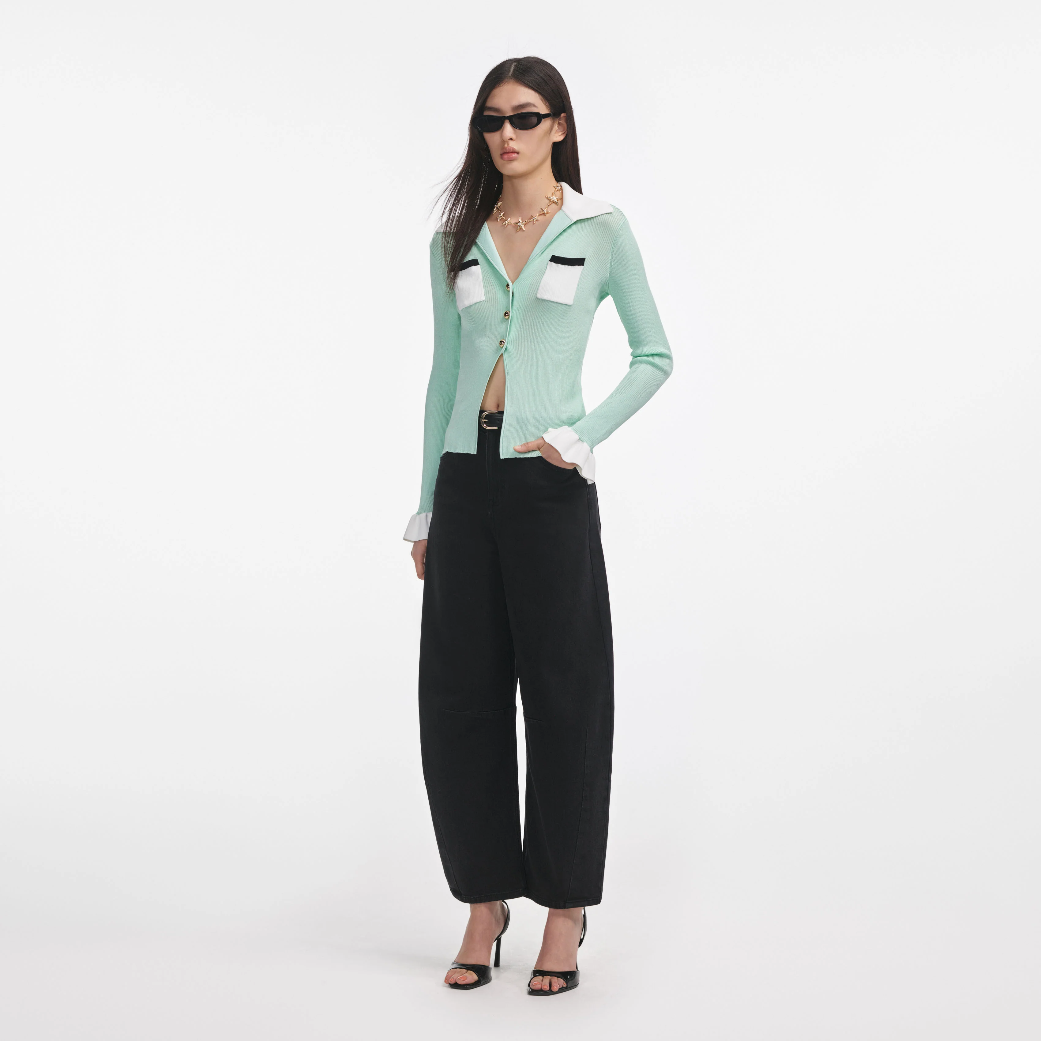 Green Ribbed Viscose Knit Top - Image 2