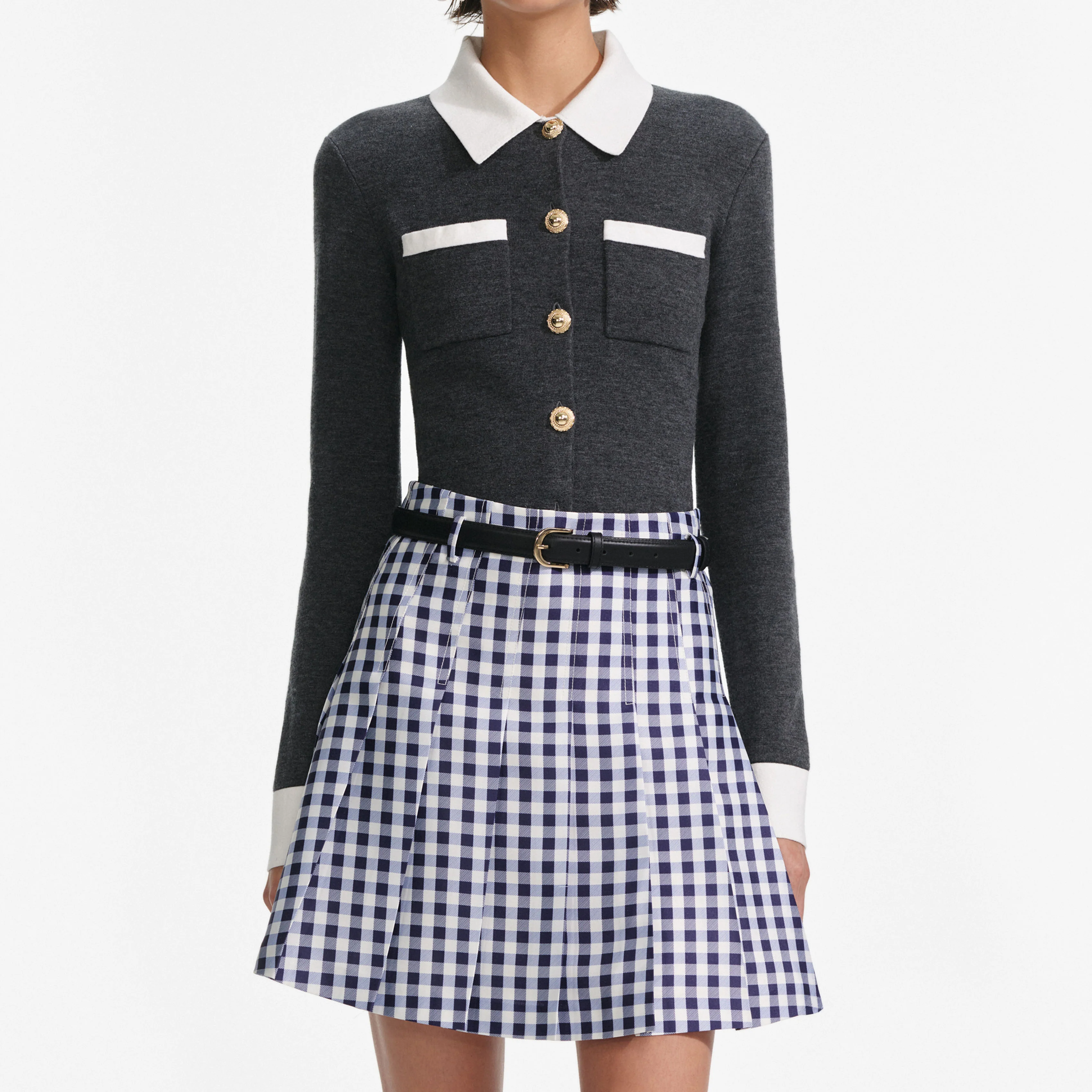 Grey Contrast Collar Cardigan - Image 4