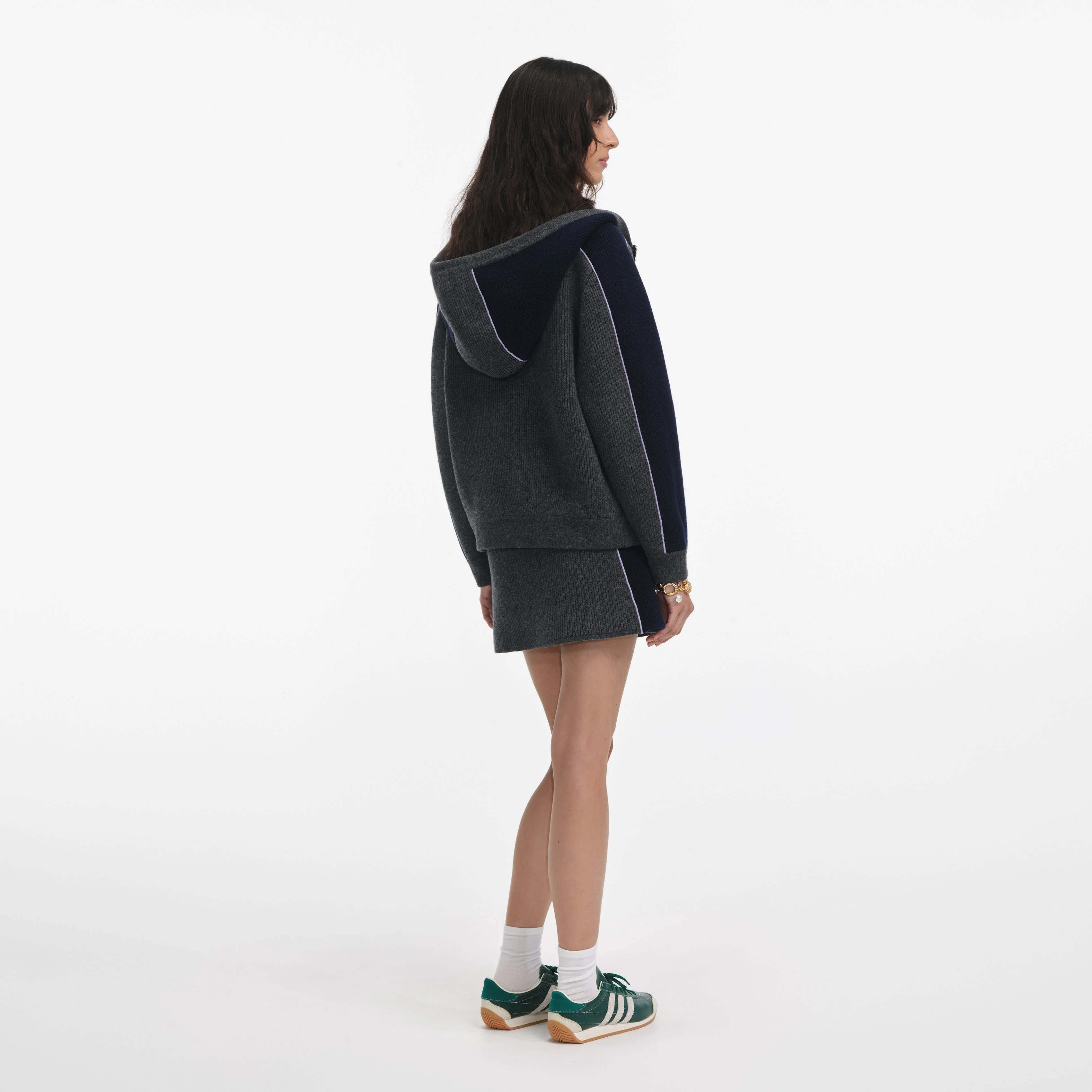 Grey Ribbed Knit Mini Skirt - Image 3