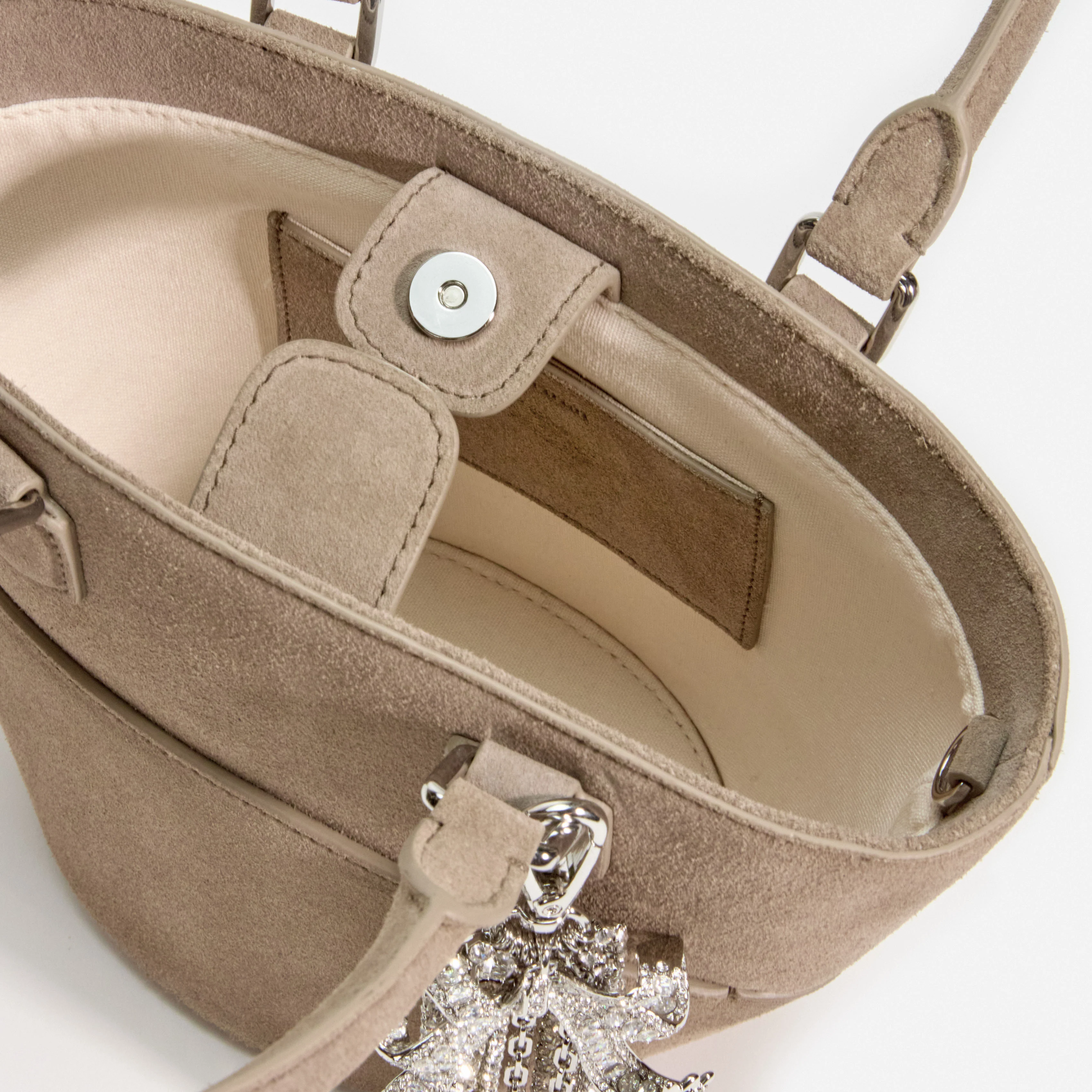 Grey Suede Charm Tote Bag - Image 5
