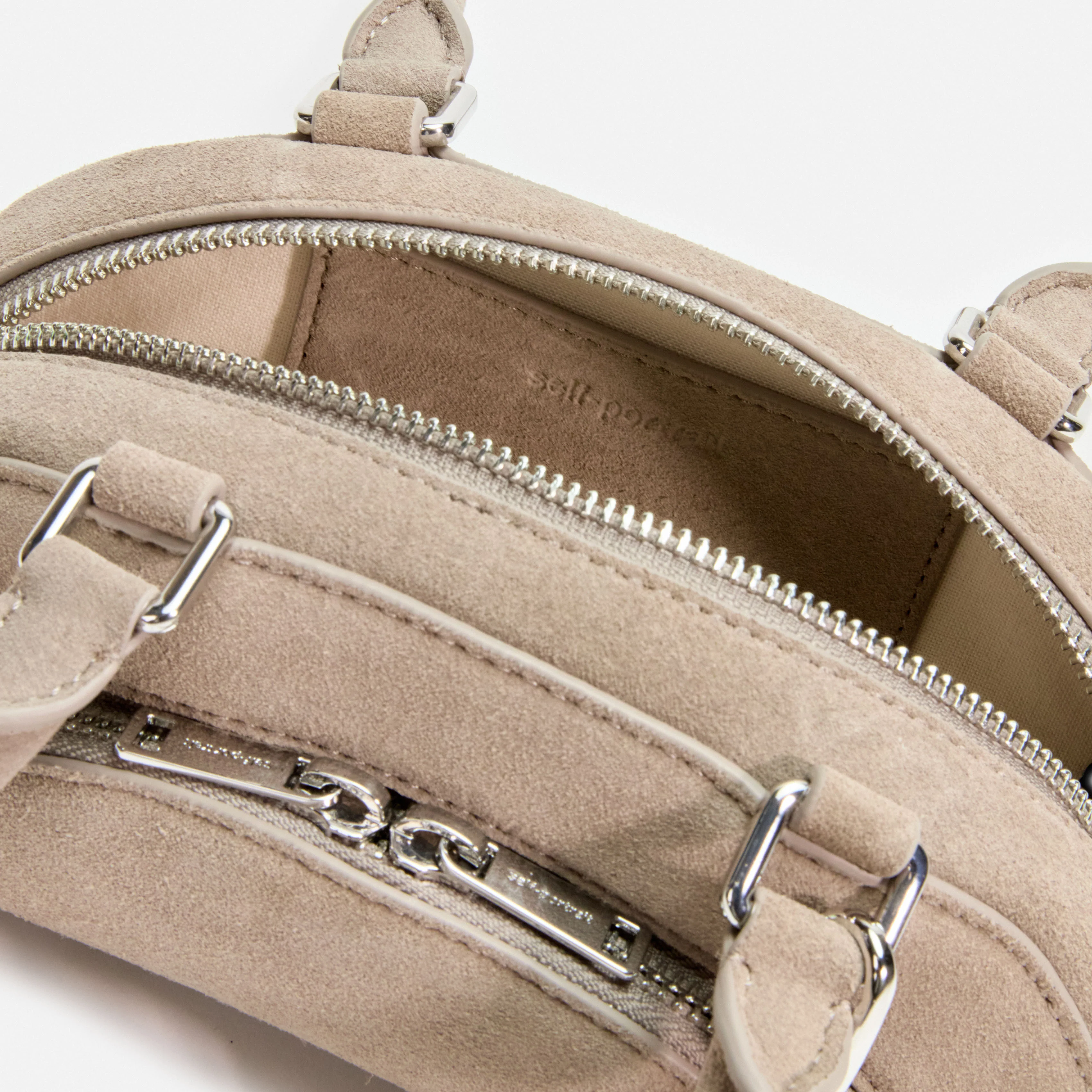 Grey Suede Mini Shoulder Bag With Charm - Image 4