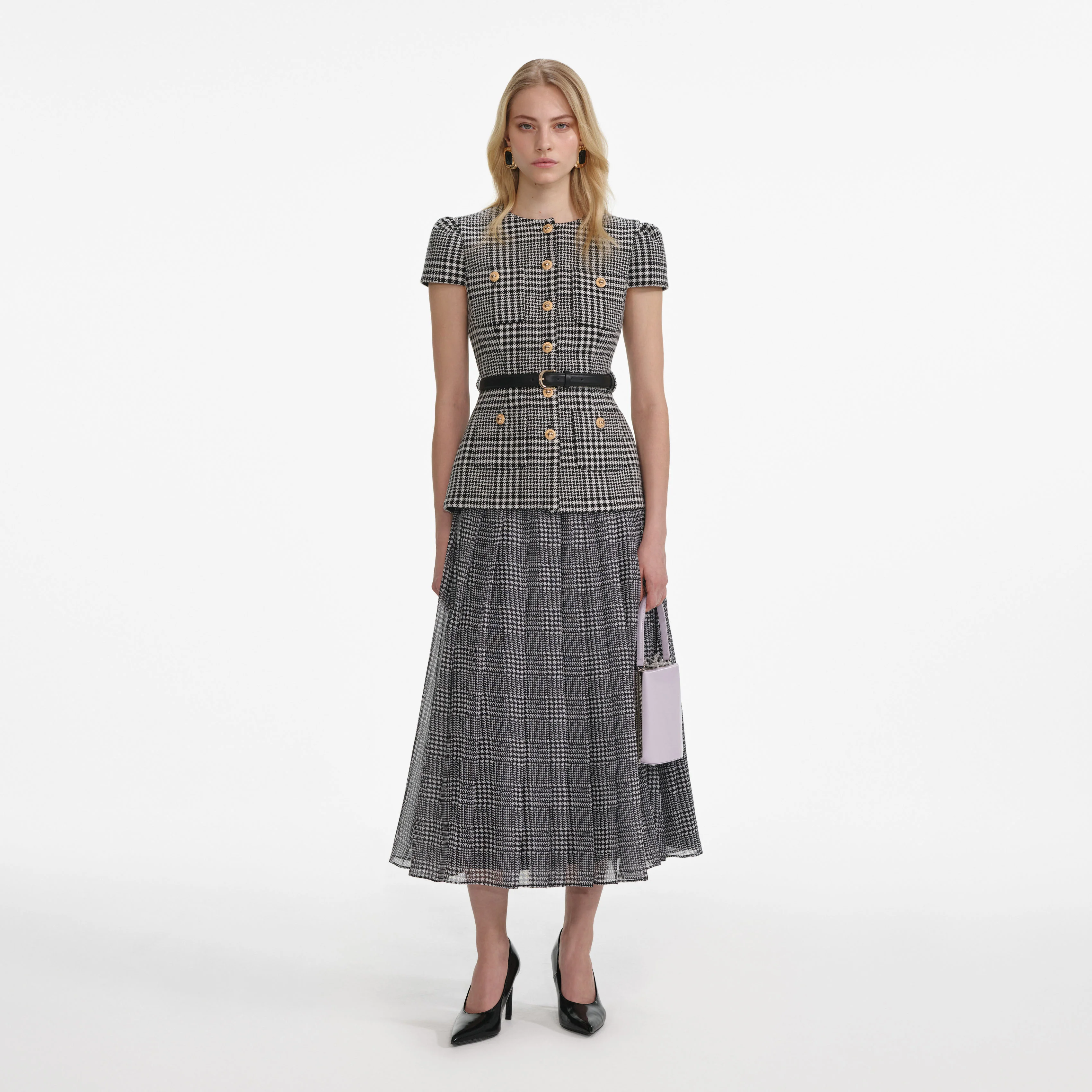 Houndstooth Tailored Midi Dress
