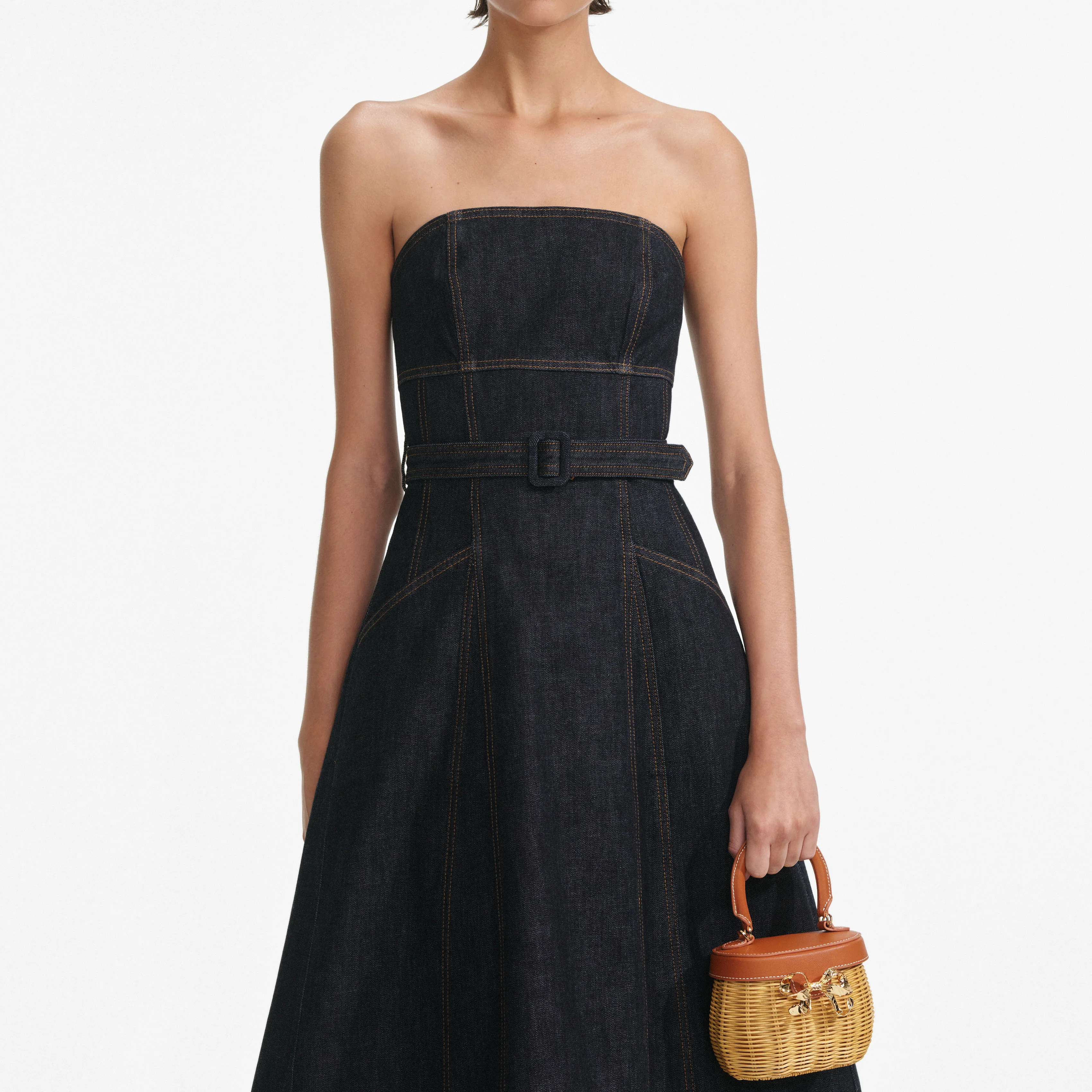 Indigo Denim Bandeau Midi Dress - Image 4