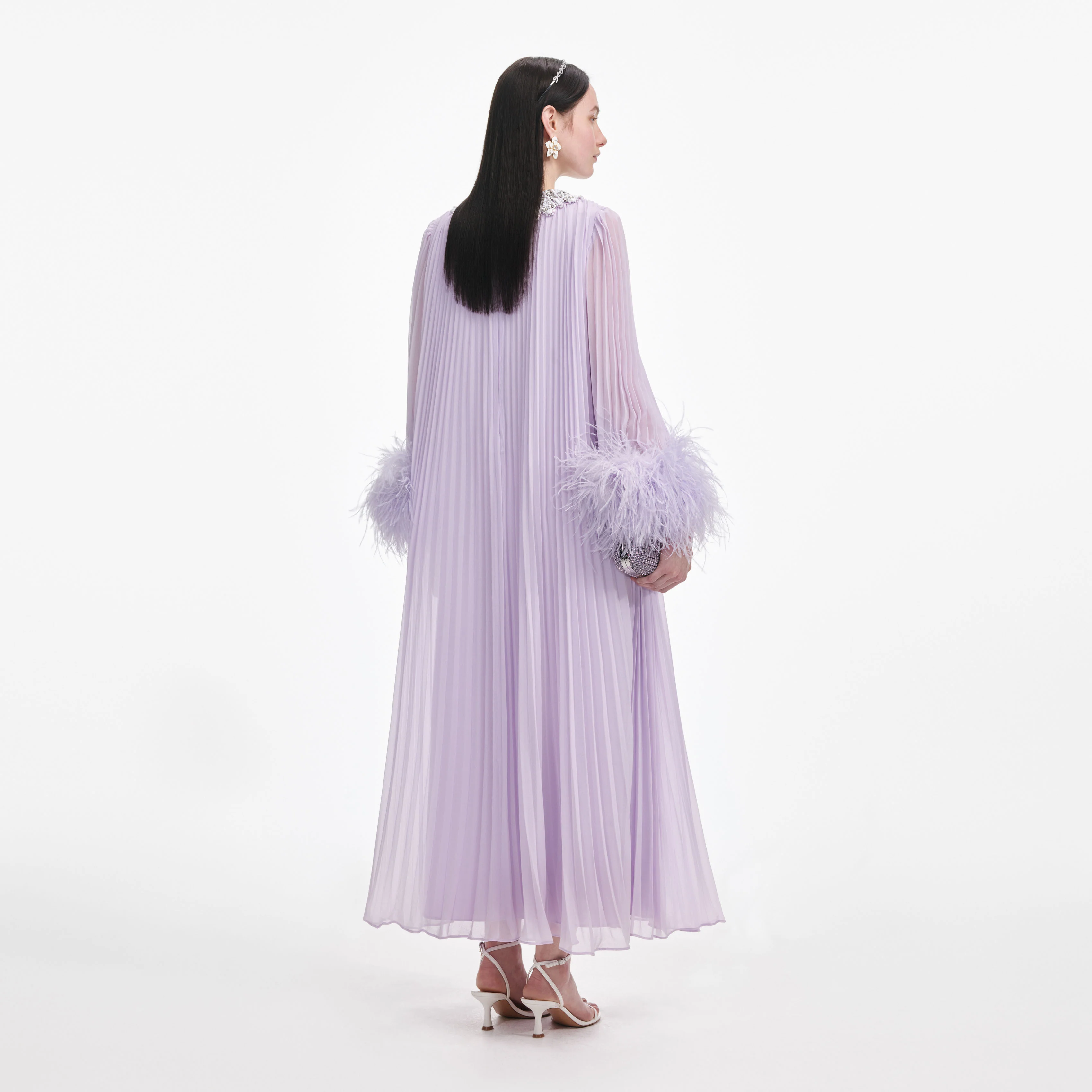 Lilac Chiffon Feather Midi Dress - Image 3