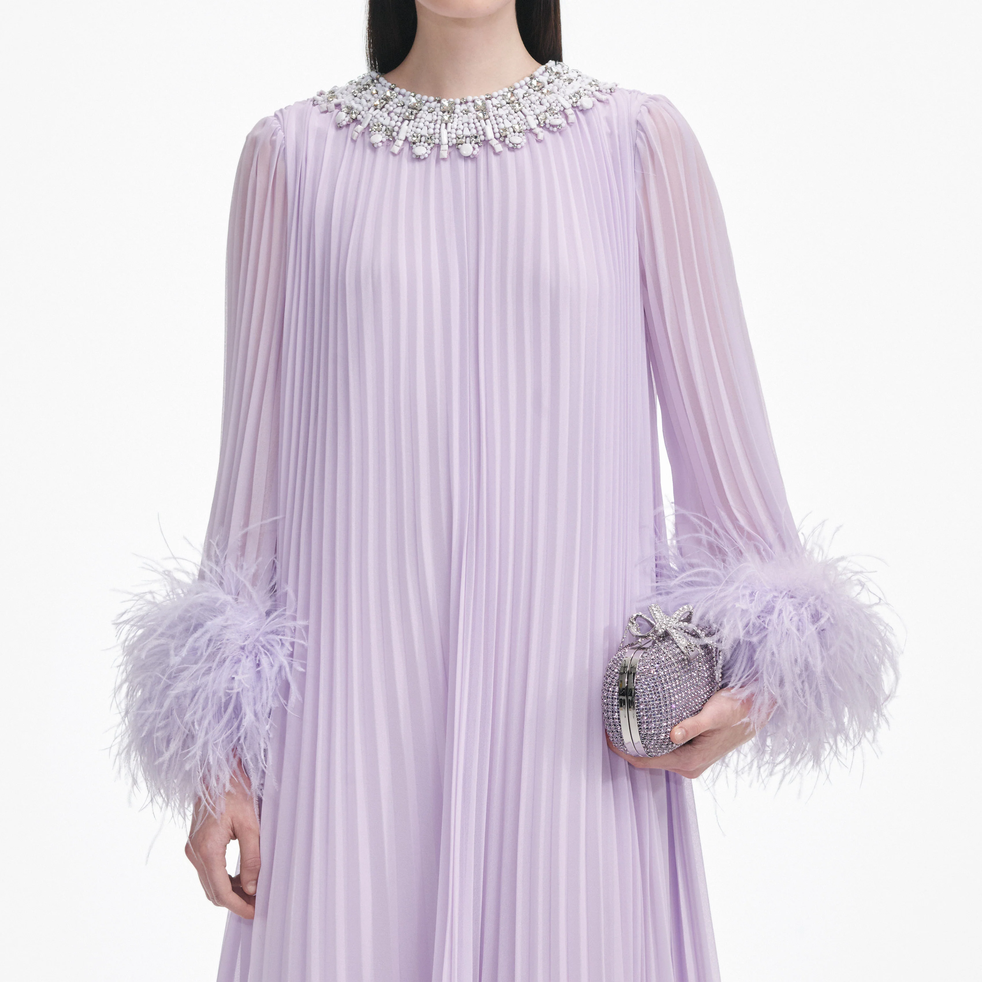 Lilac Chiffon Feather Midi Dress - Image 4