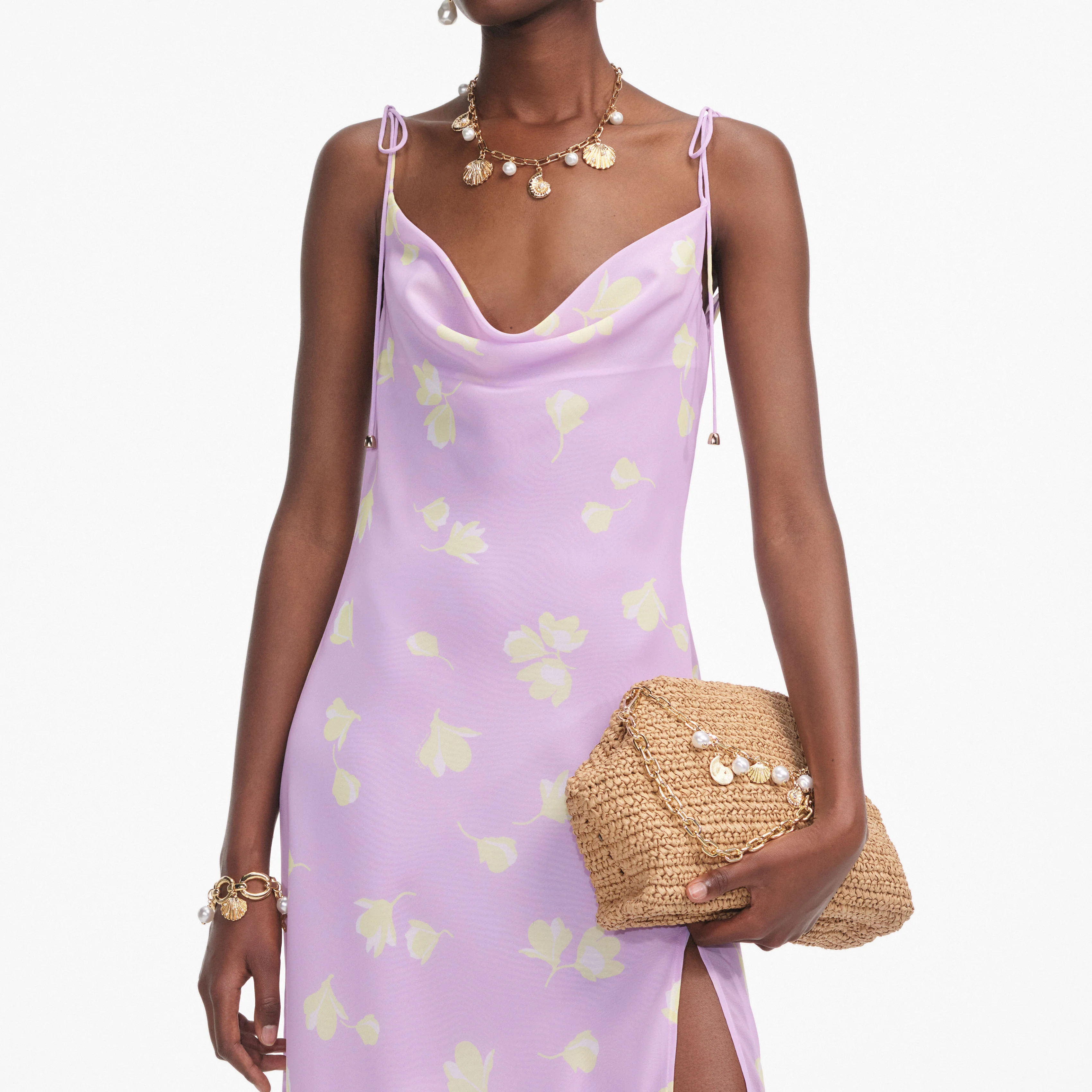 Lilac Floral Chiffon Midi Dress - Image 4
