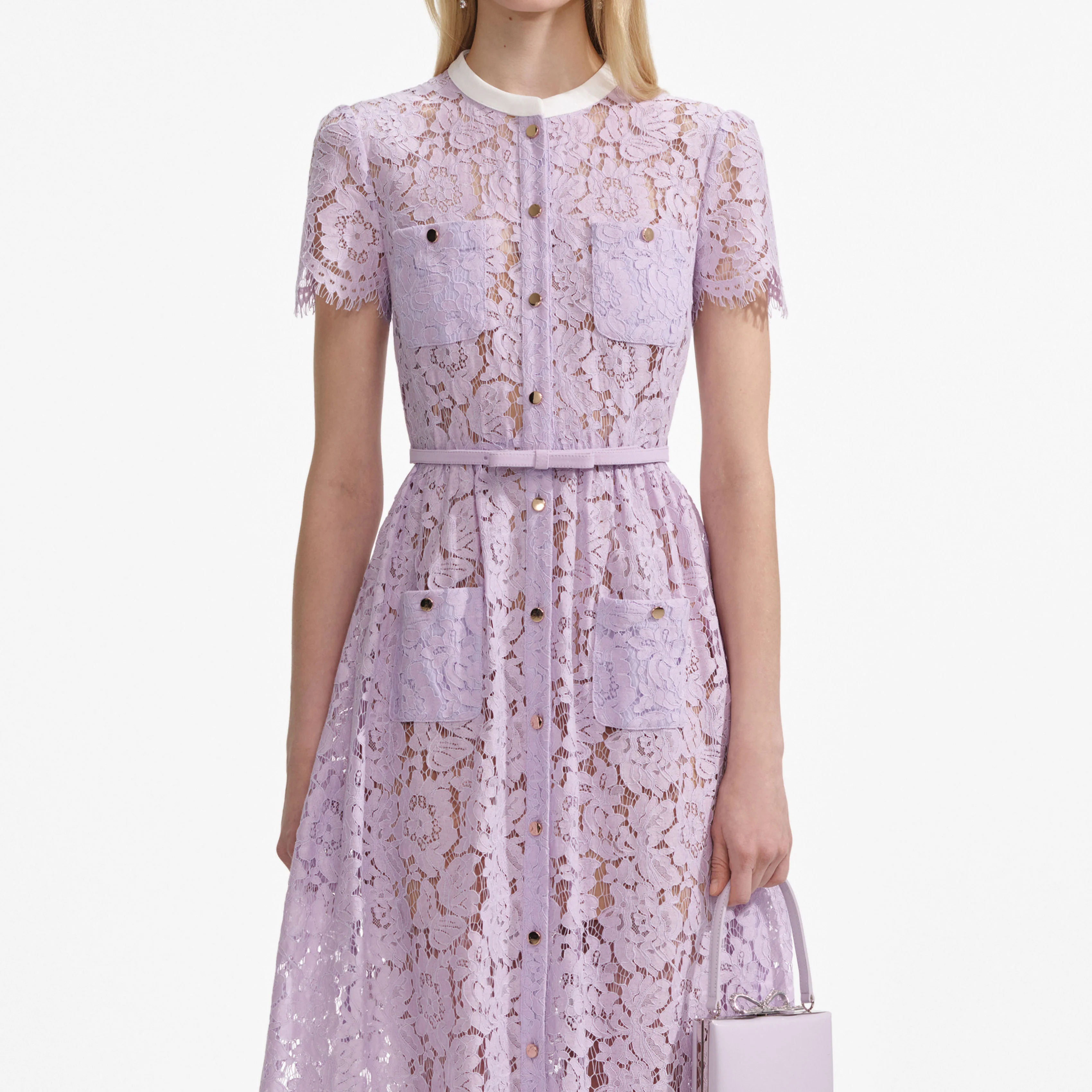 Lilac Lace Button Front Midi Dress - Image 4