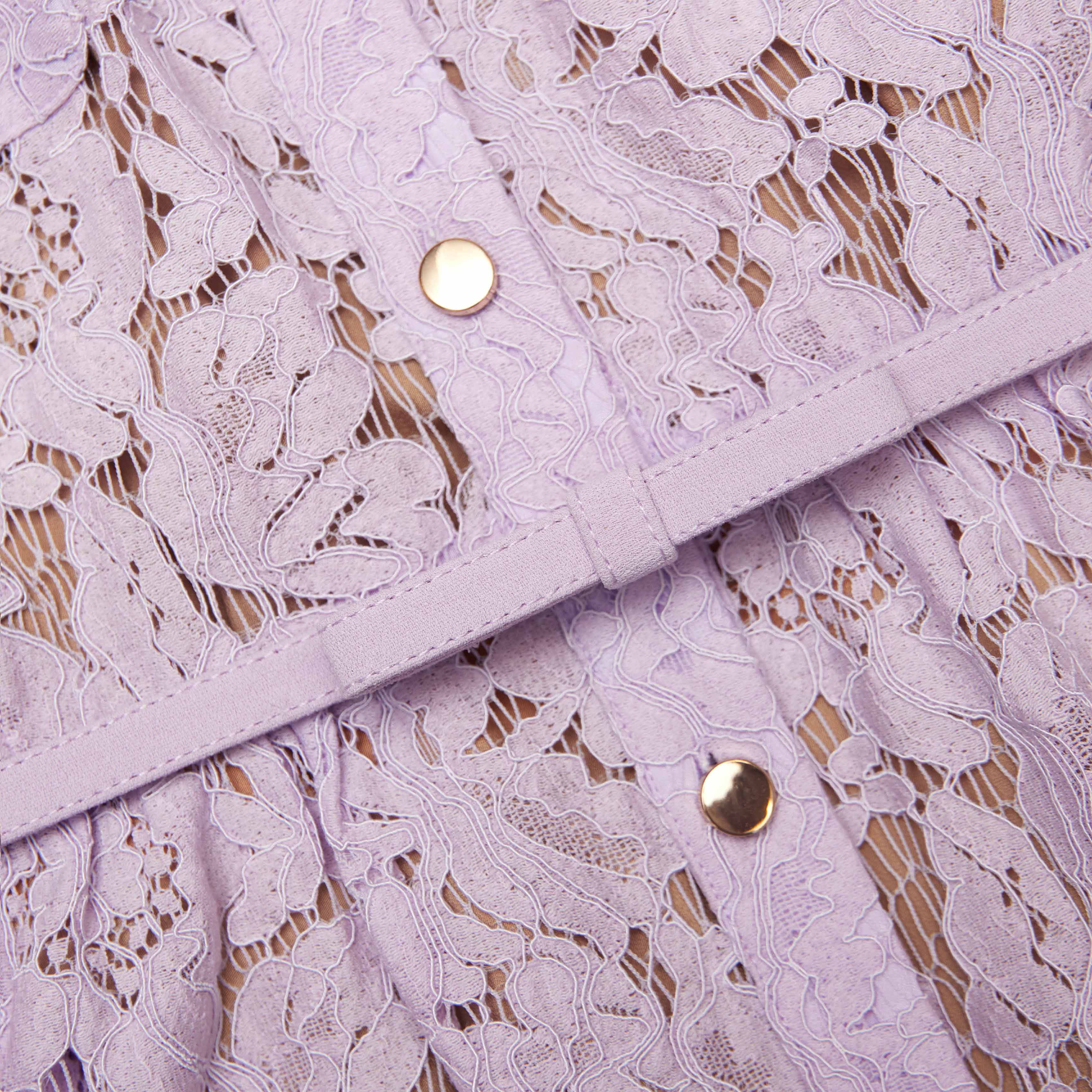 Lilac Lace Button Front Midi Dress - Image 5