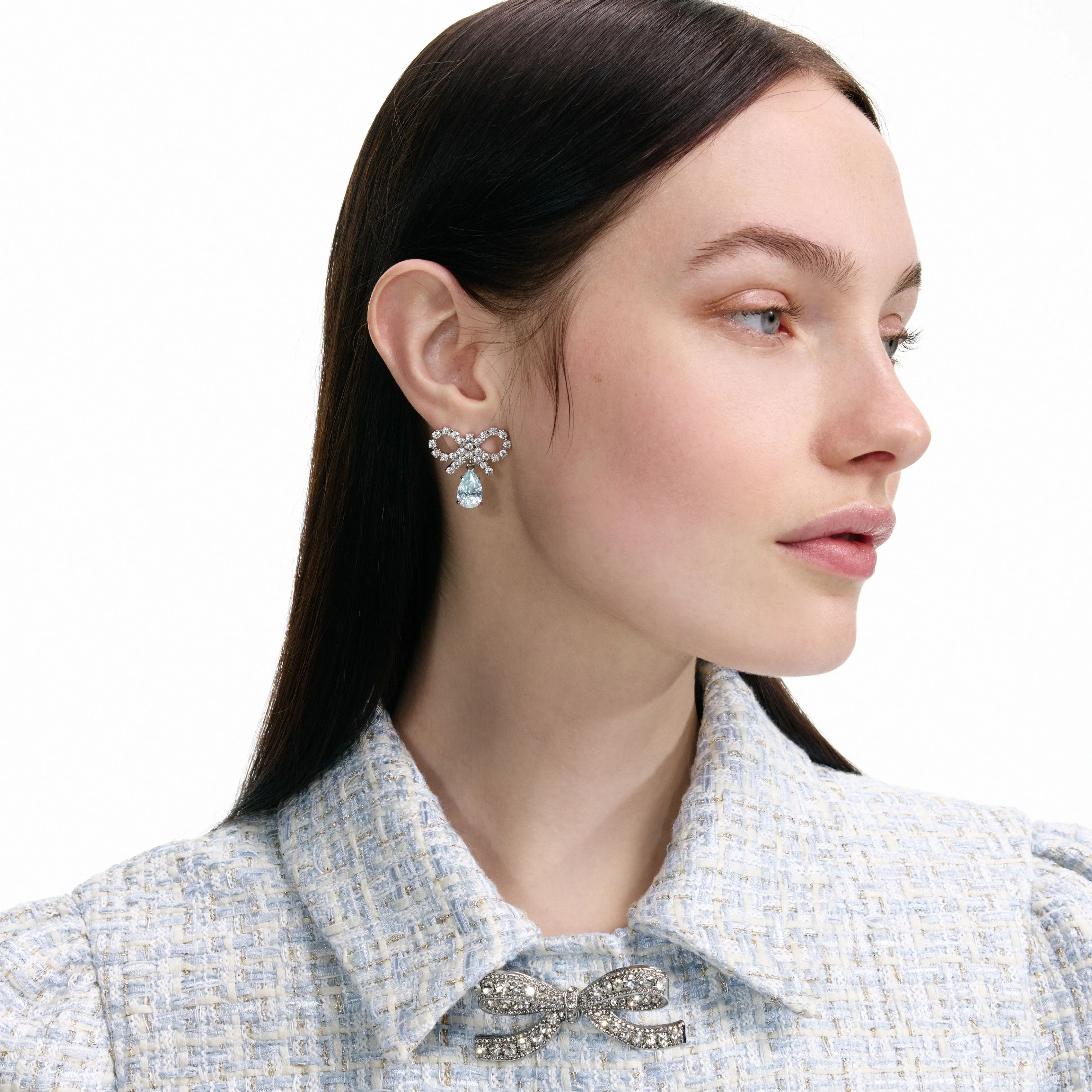 Micro Bow Blue Droplet Earrings - Image 2