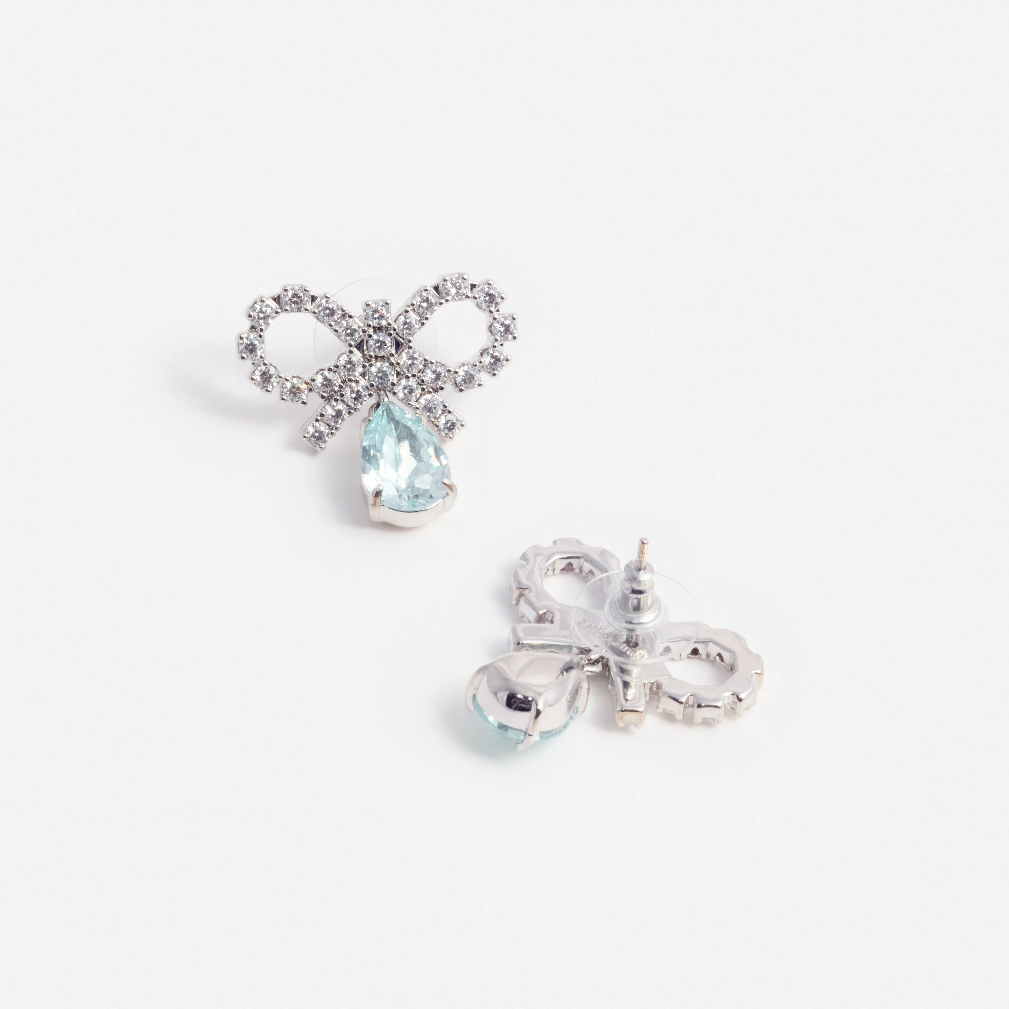 Micro Bow Blue Droplet Earrings - Image 3