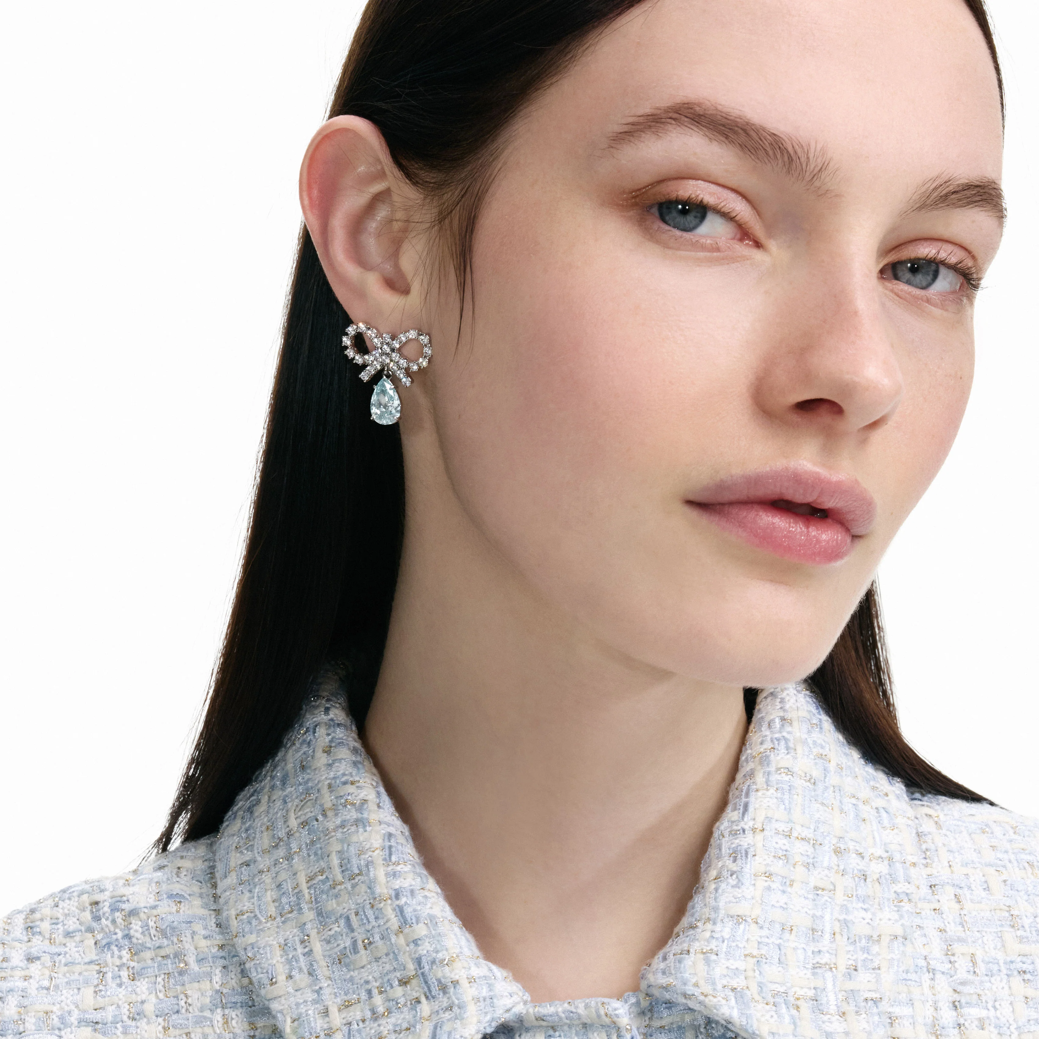 Micro Bow Blue Droplet Earrings - Image 4
