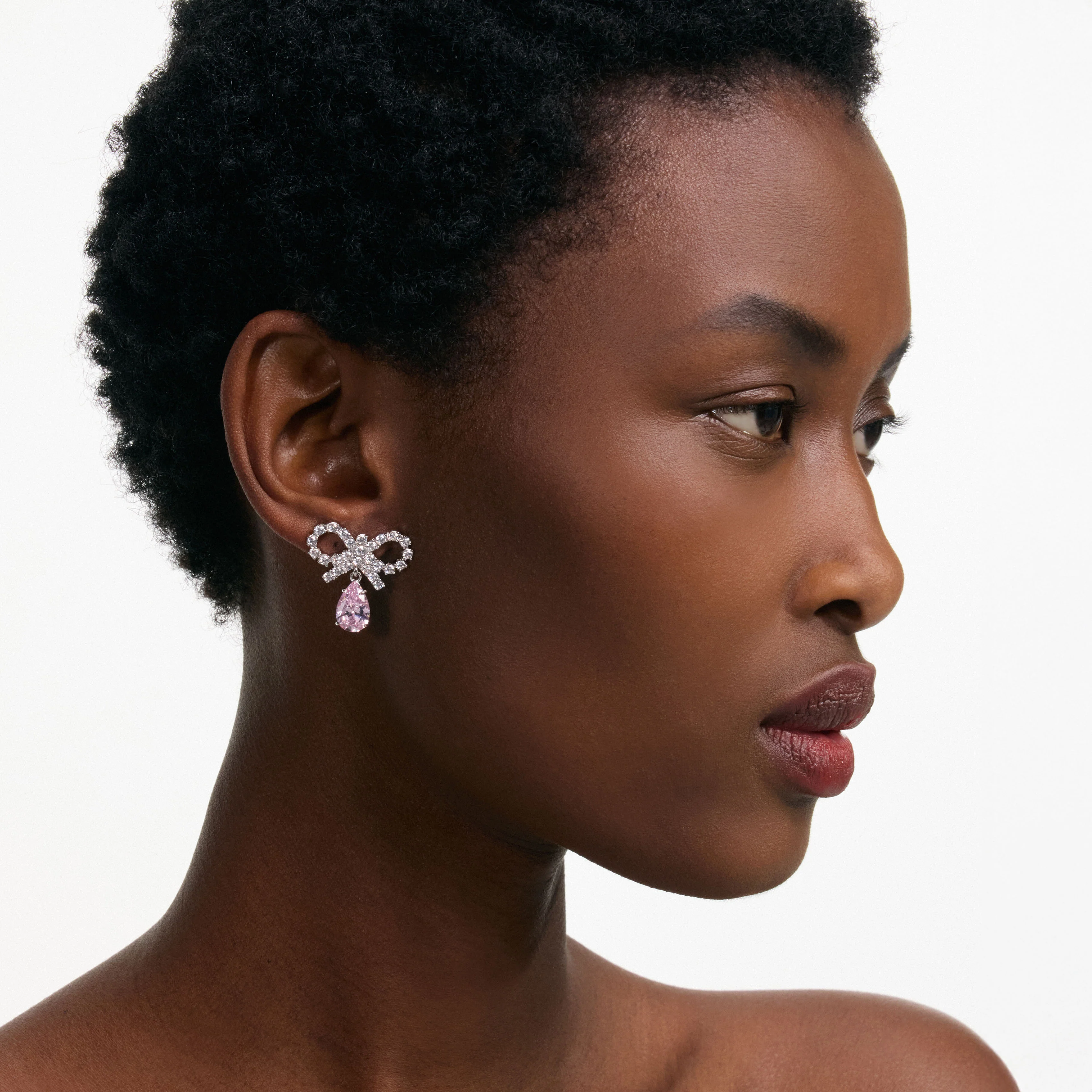 Micro Bow Pink Droplet Earrings - Image 2