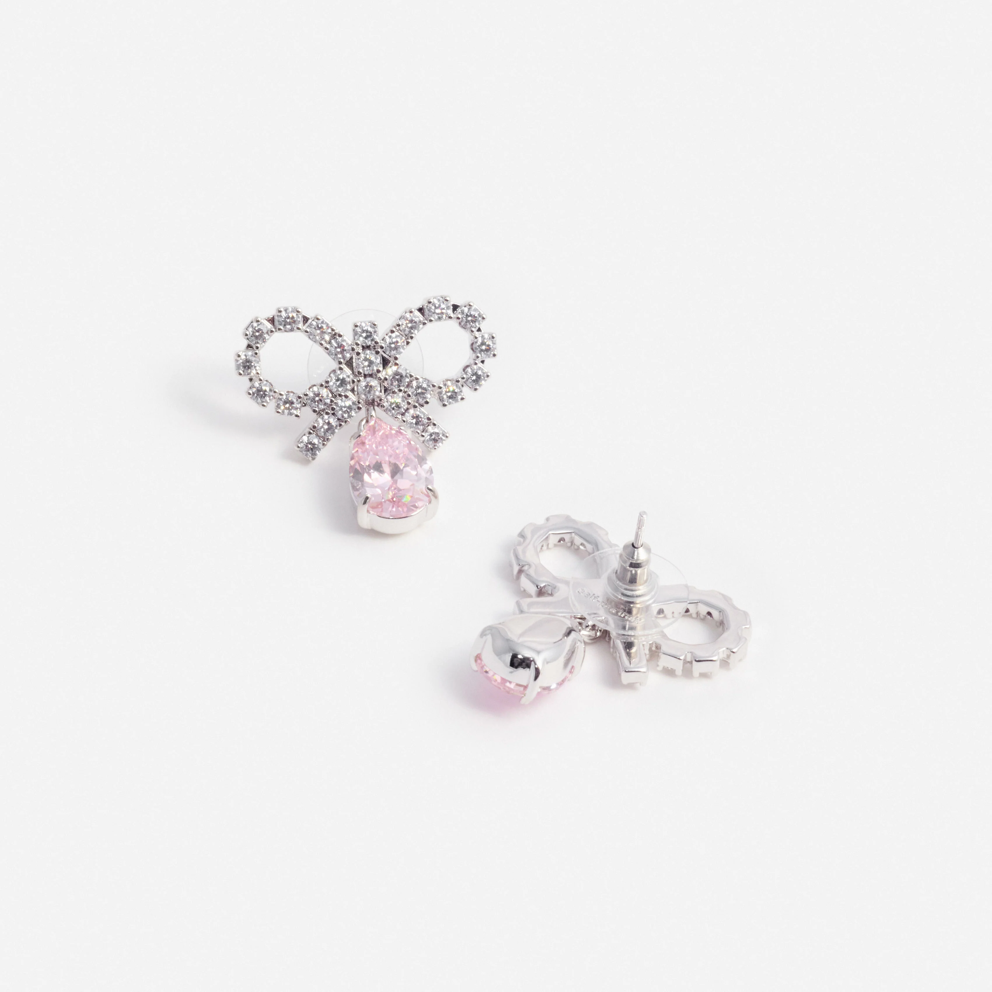 Micro Bow Pink Droplet Earrings - Image 3
