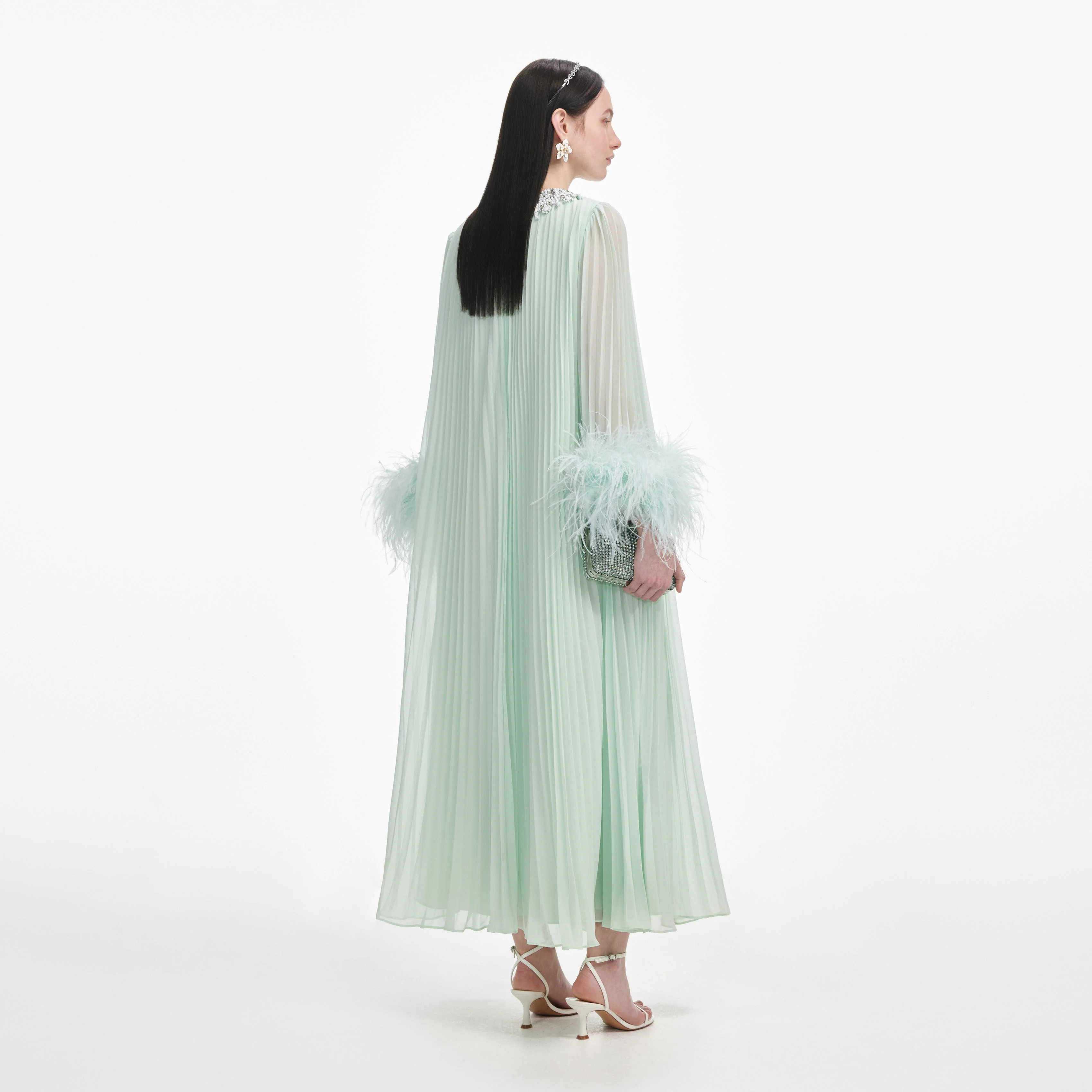 Mint Chiffon Feather Midi Dress - Image 3