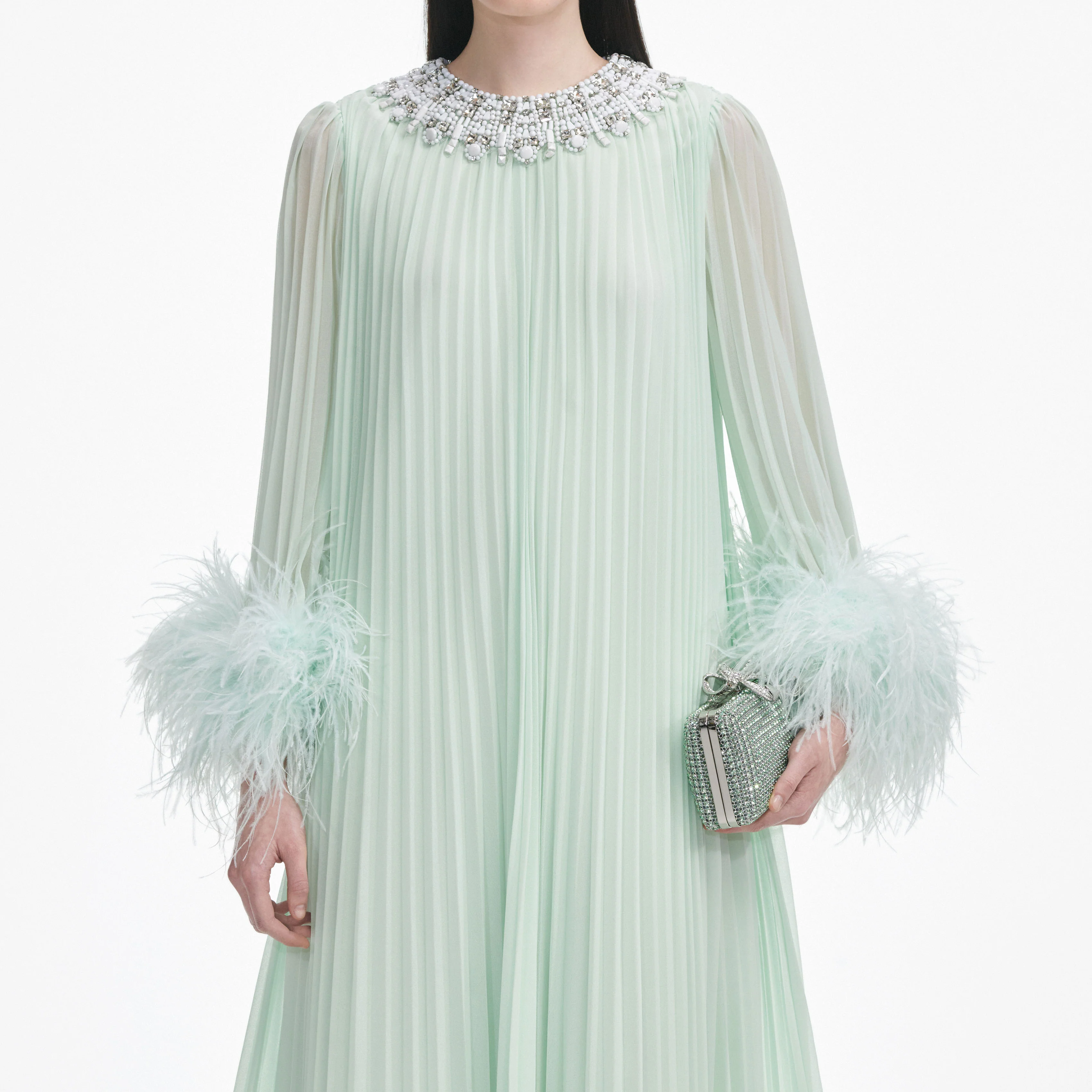 Mint Chiffon Feather Midi Dress - Image 4