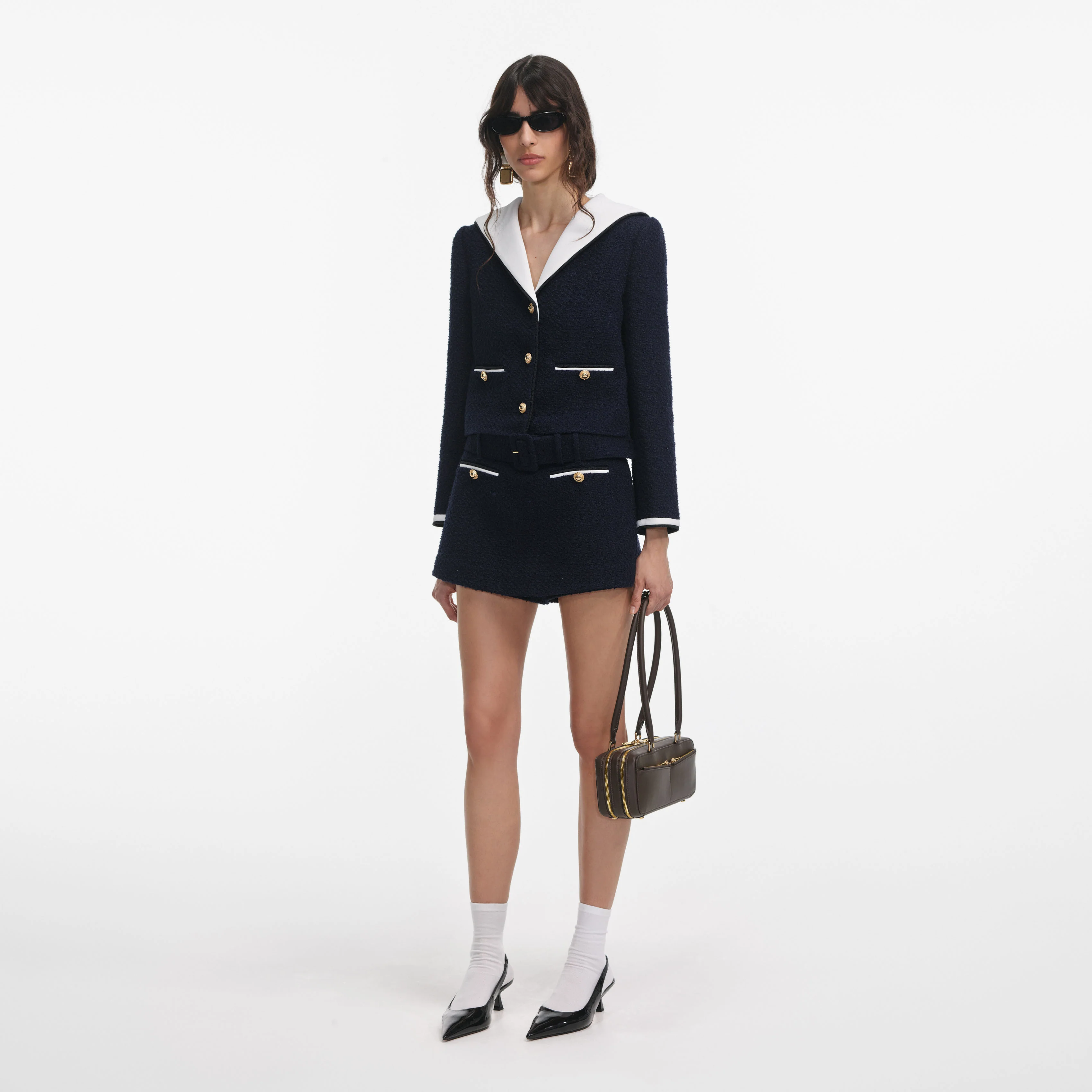 Navy Boucle Contrast Collar Jacket - Image 2