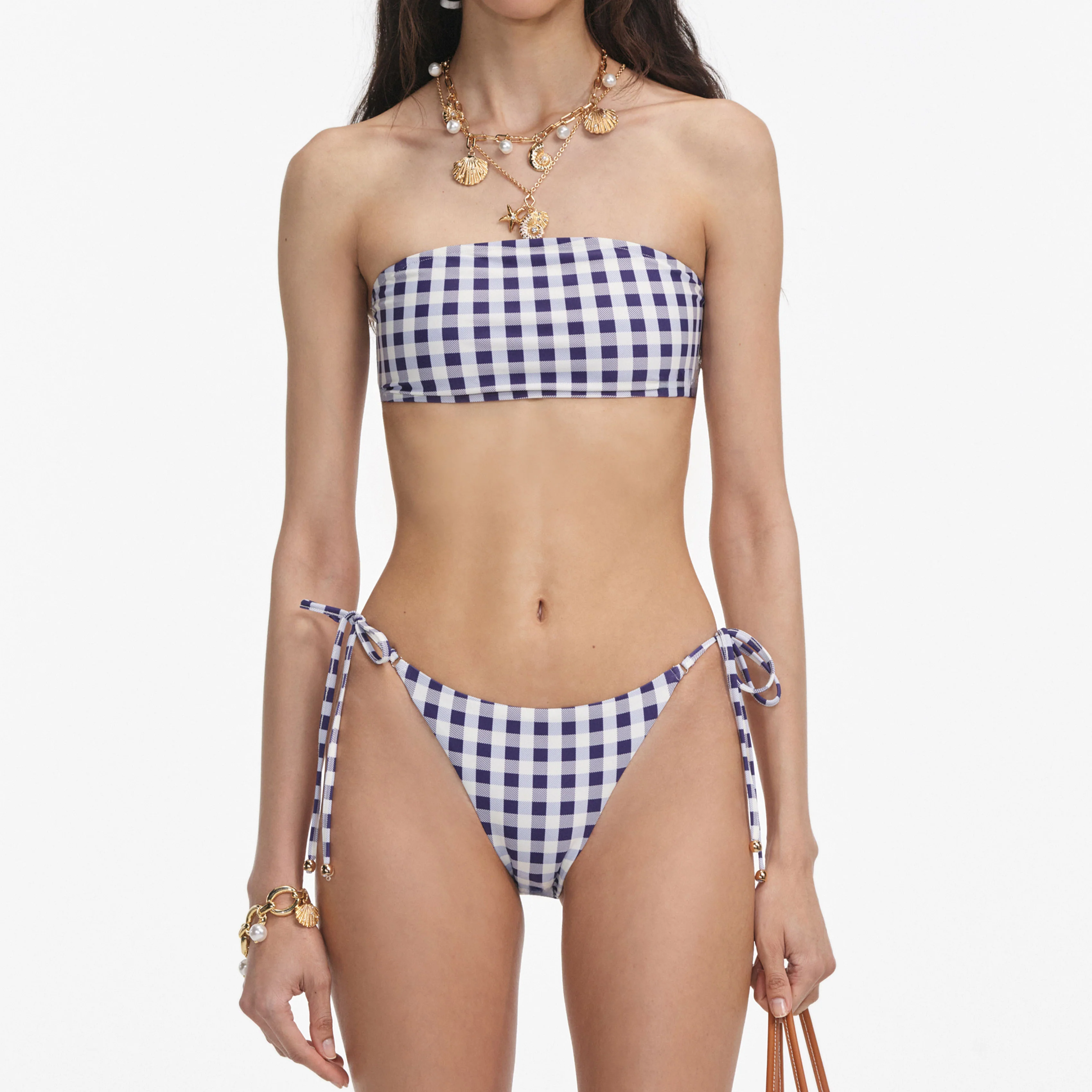 Navy Gingham Bikini Top - Image 4