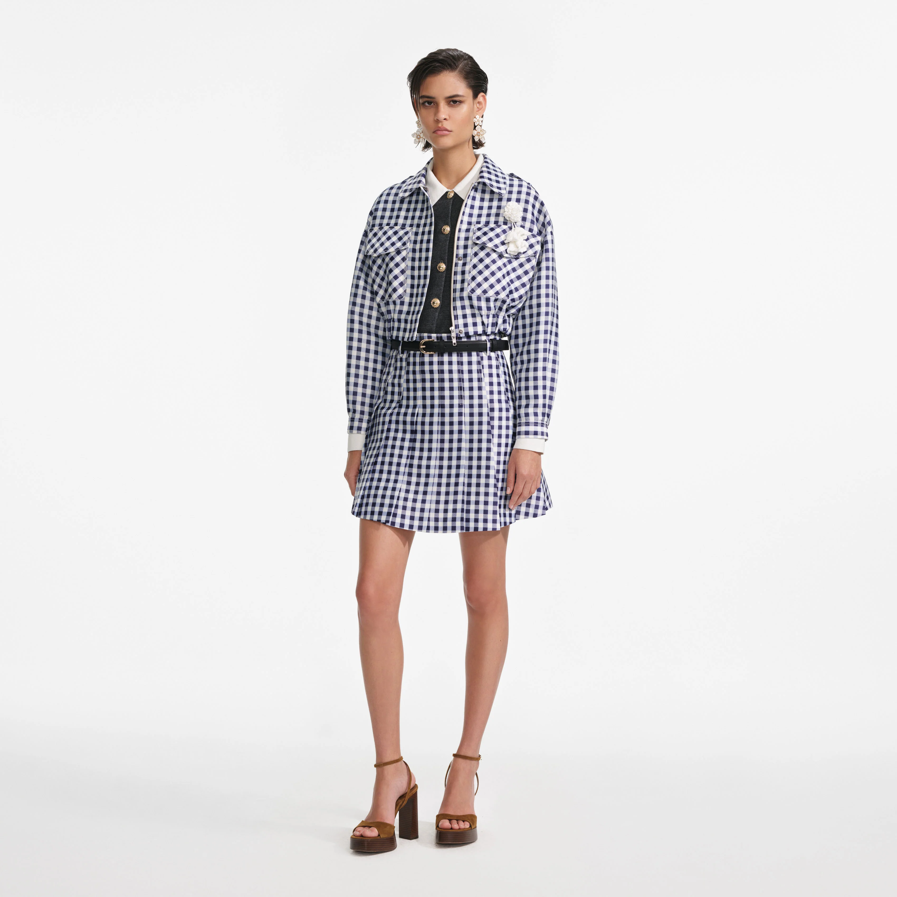 Navy Gingham Taffeta Jacket - Image 2
