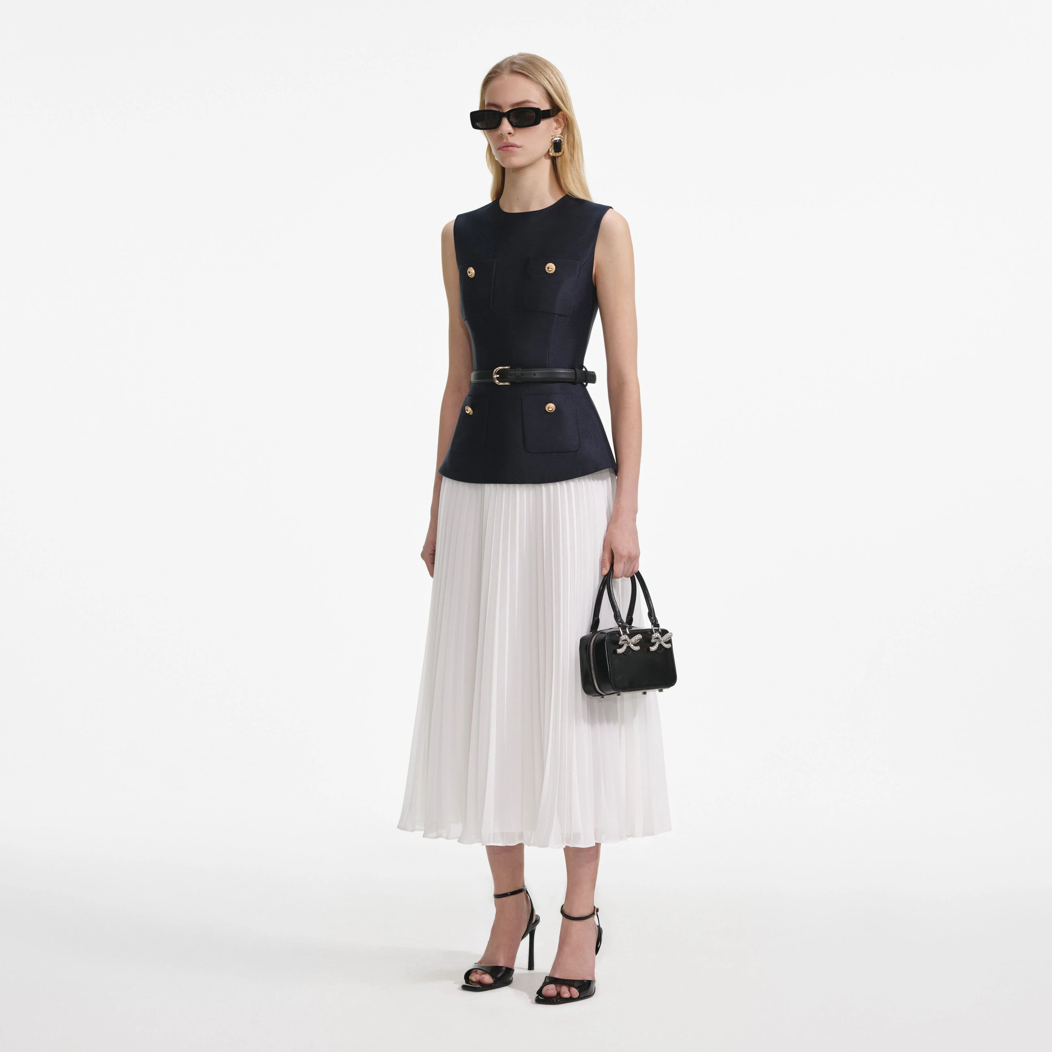 Navy Taffeta Midi Dress - Image 2