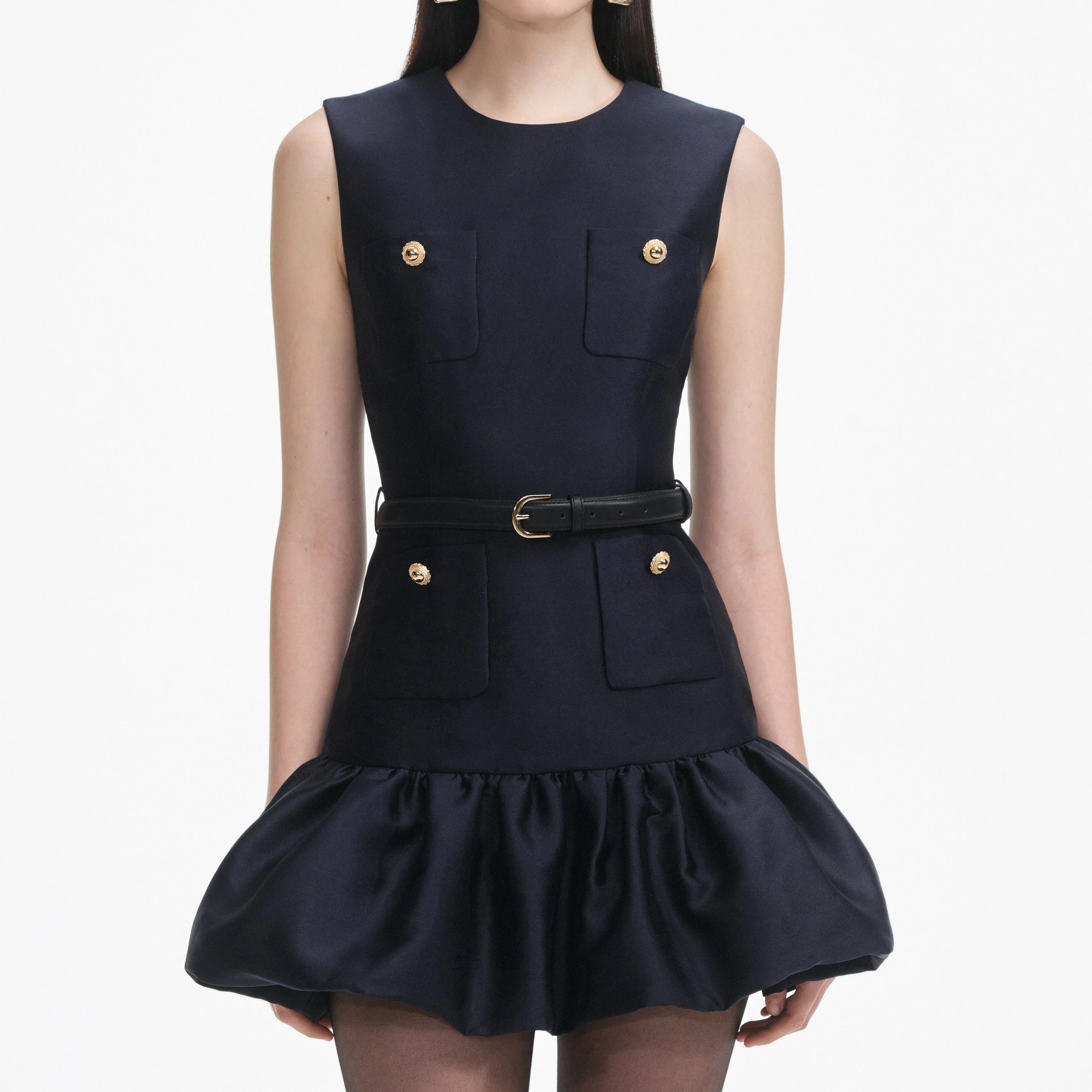 Navy Taffeta Mini Dress - Image 4