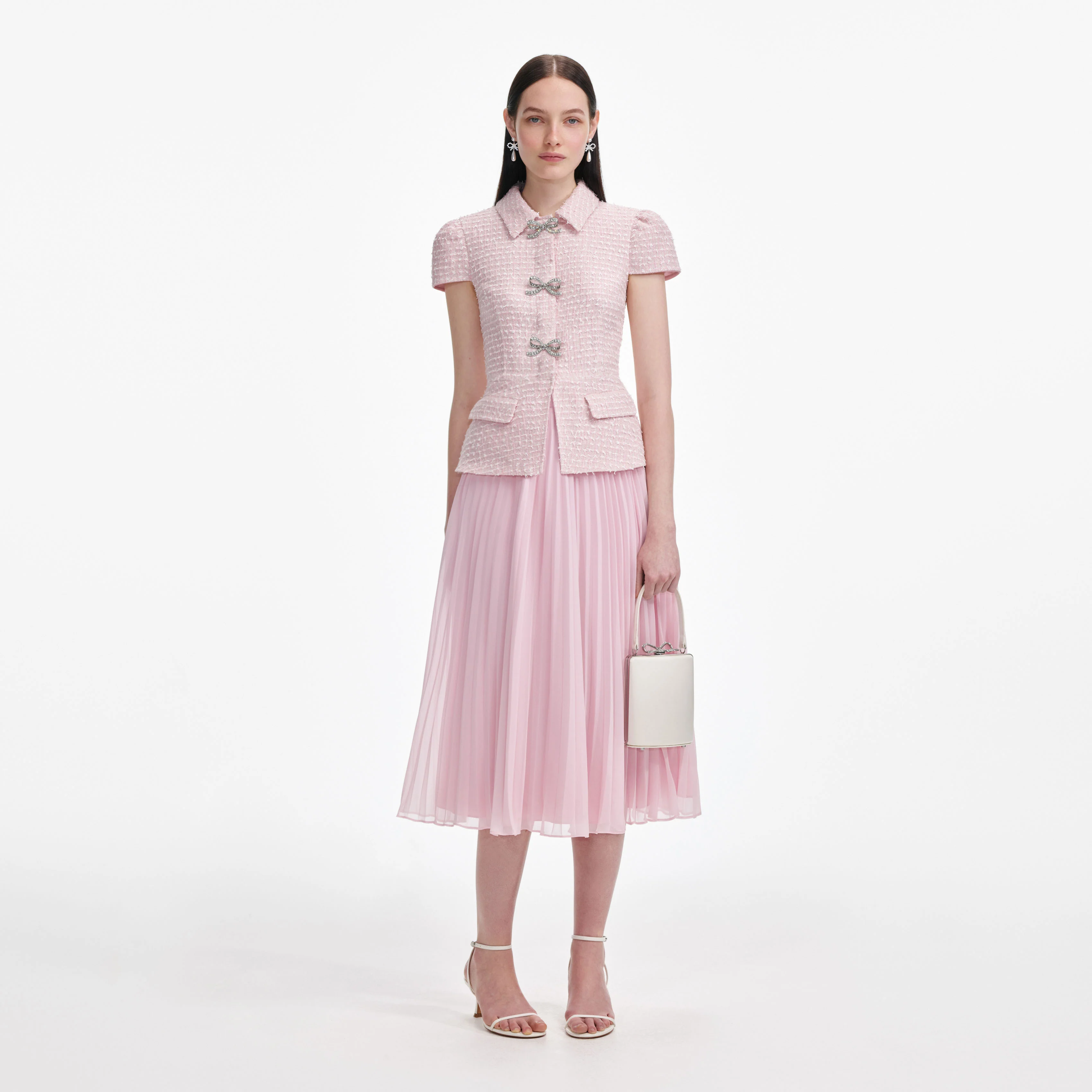 Pink Boucle Midi Dress
