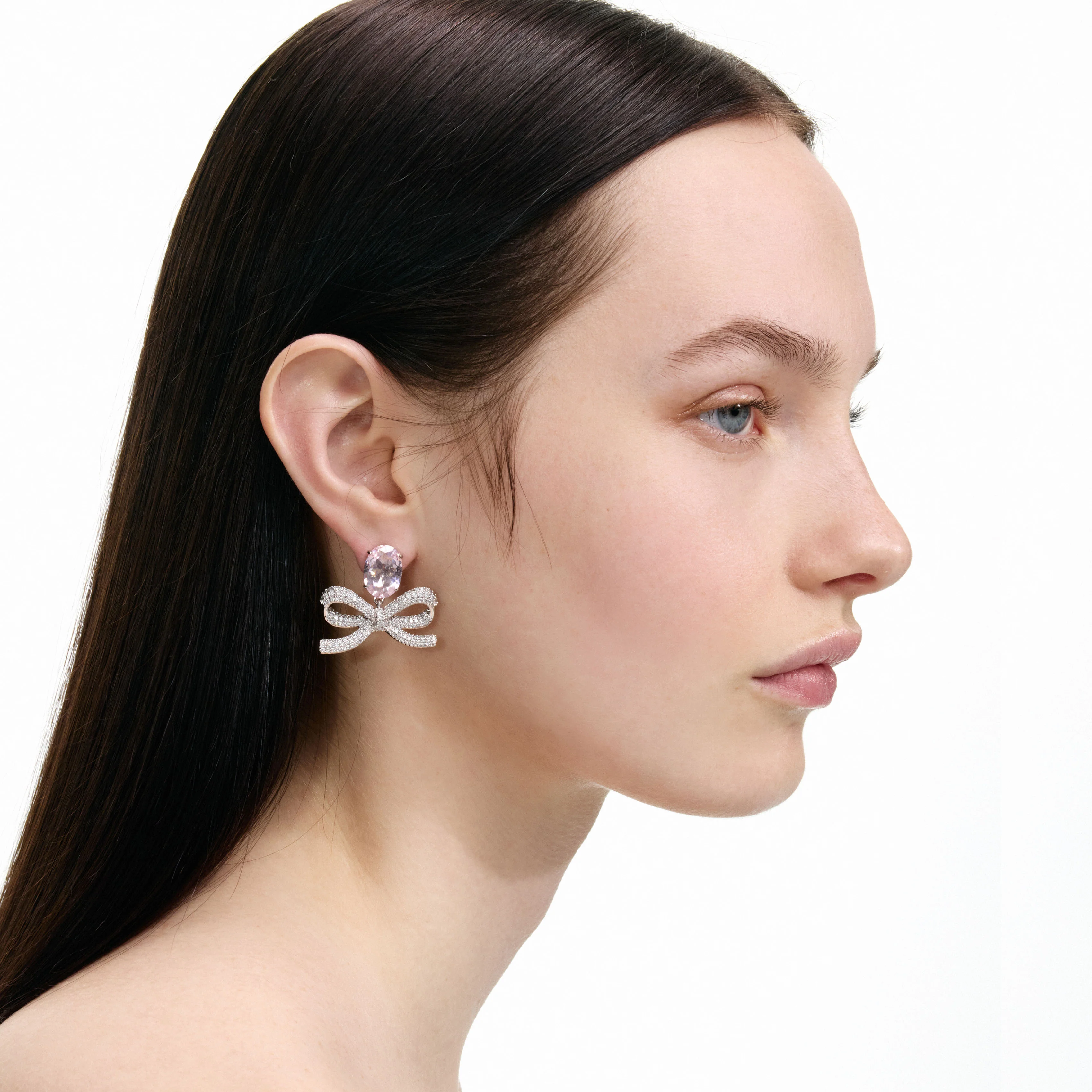 Pink Crystal Bow Earrings - Image 2