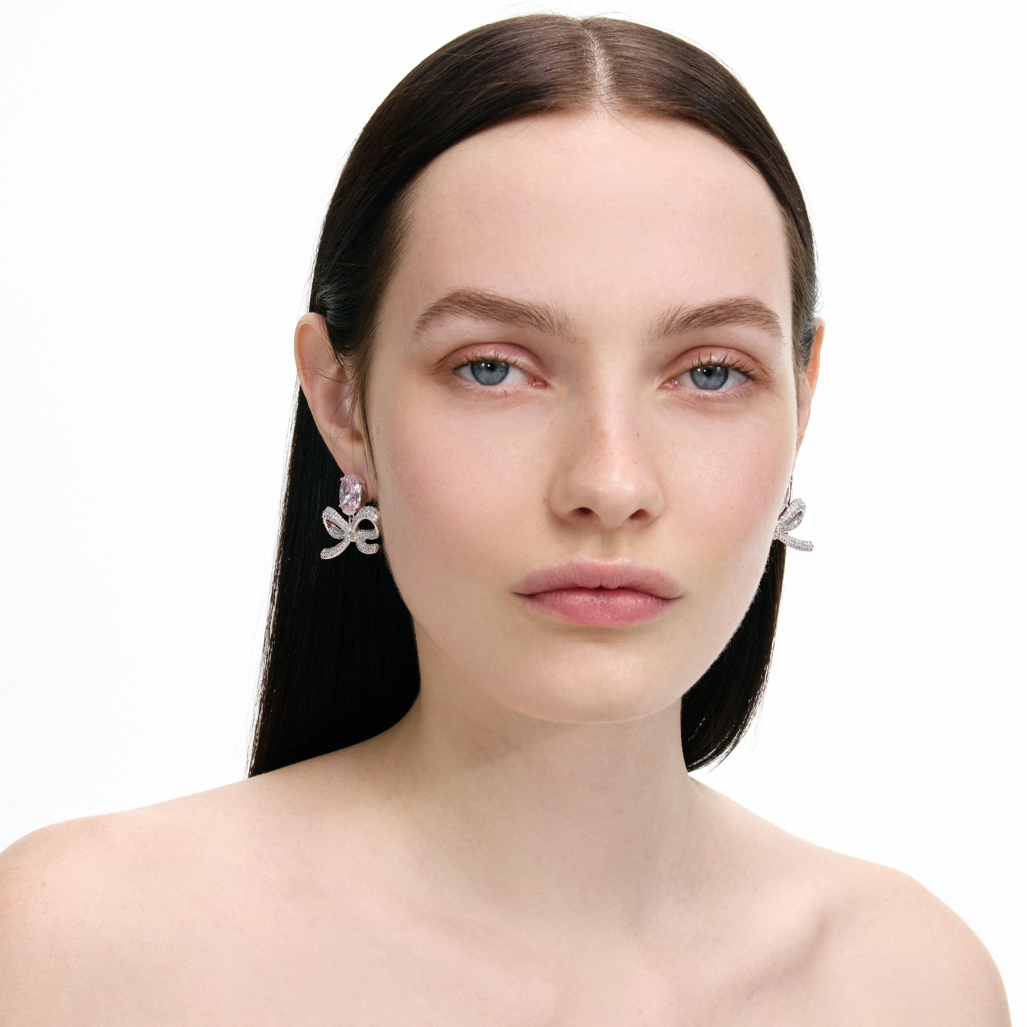 Pink Crystal Bow Earrings - Image 4