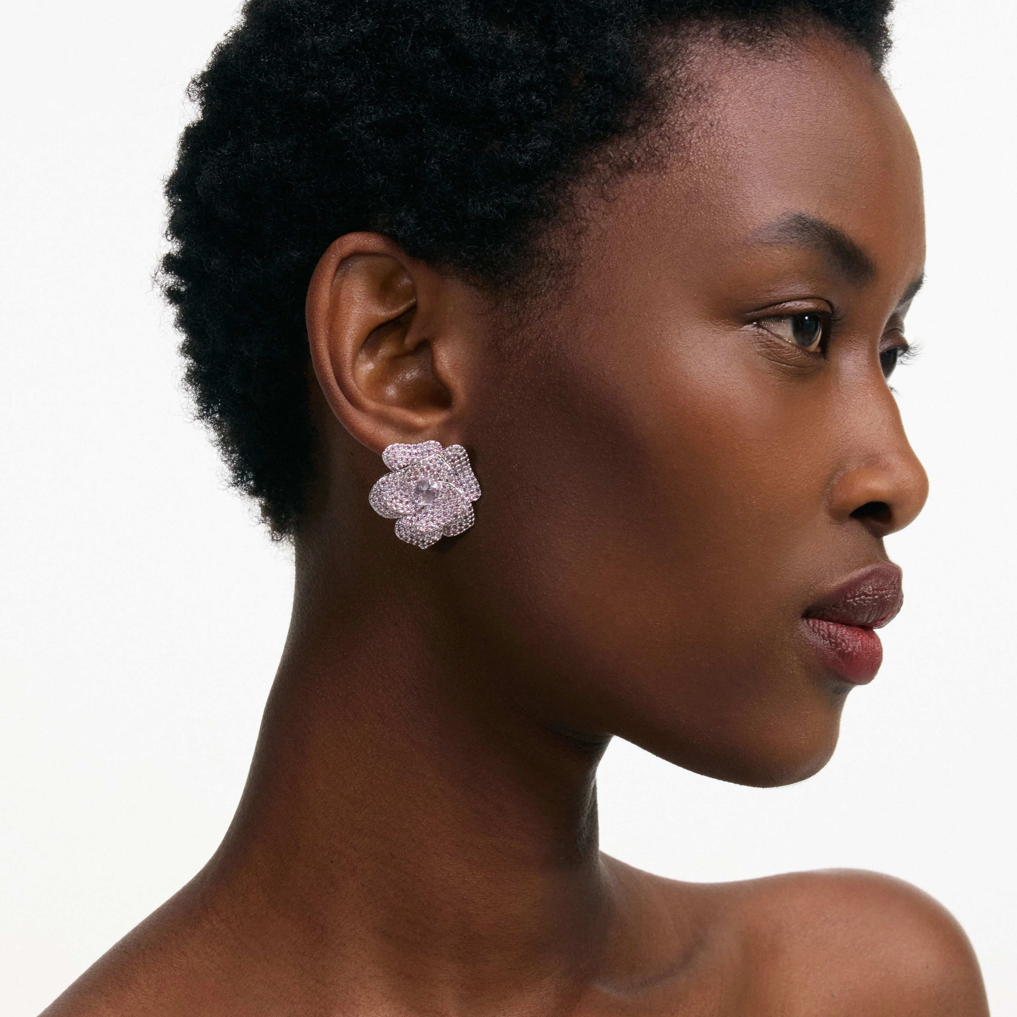 Pink Crystal Flower Earrings - Image 2