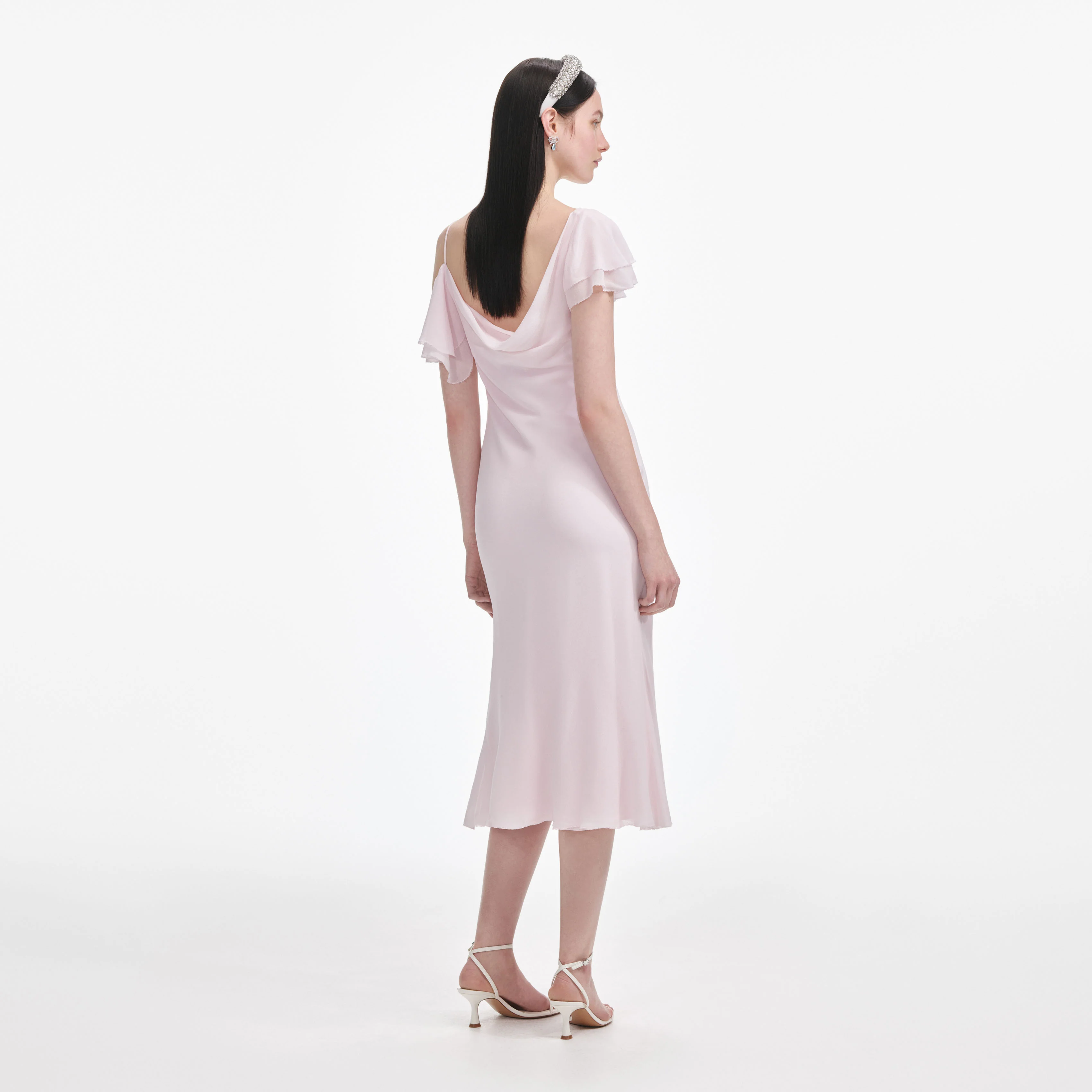 Pink Georgette Frill Midi Dress - Image 3