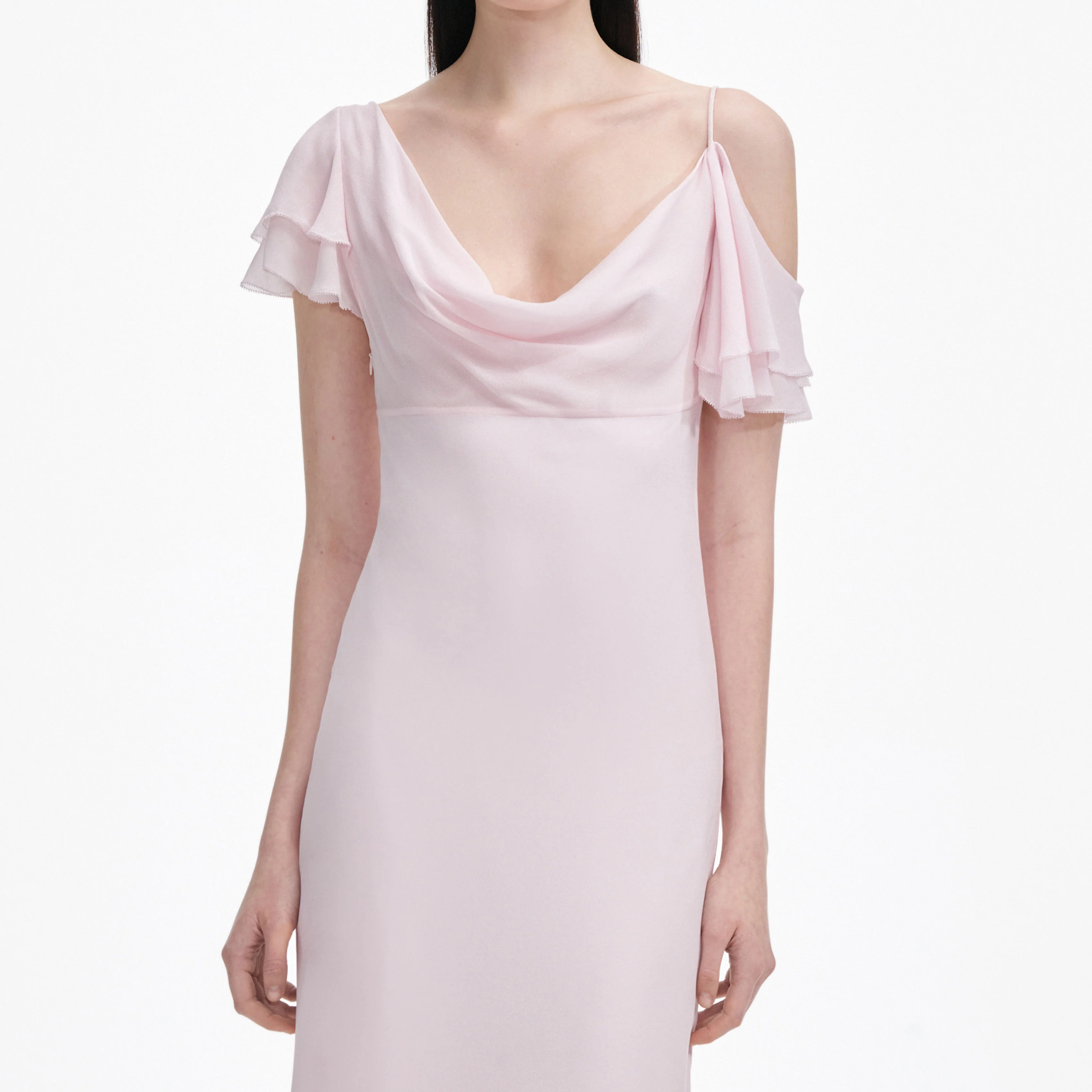 Pink Georgette Frill Midi Dress - Image 4